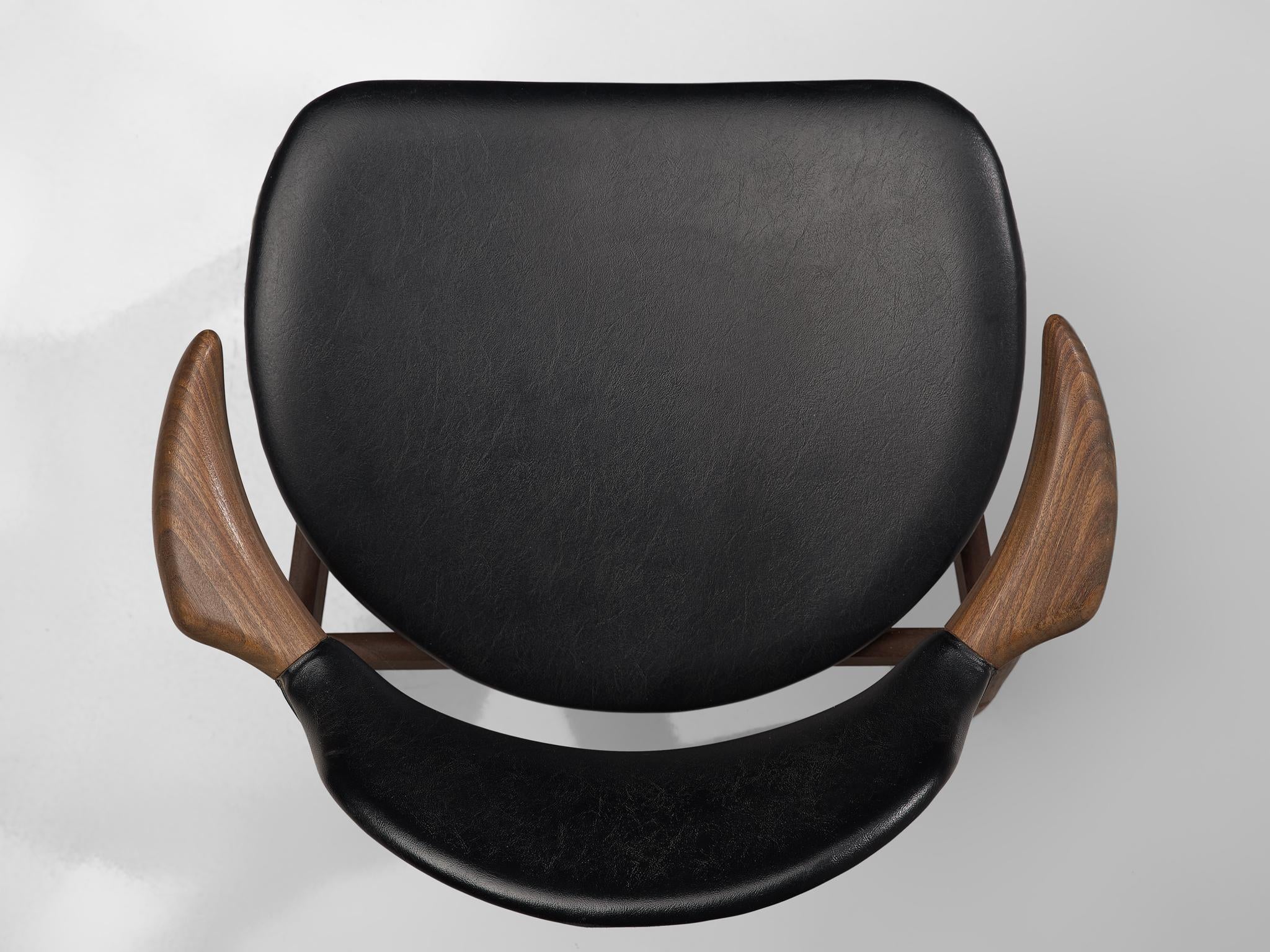 ‘Bullhorn’ Armchair in Teak and Black Upholstery
