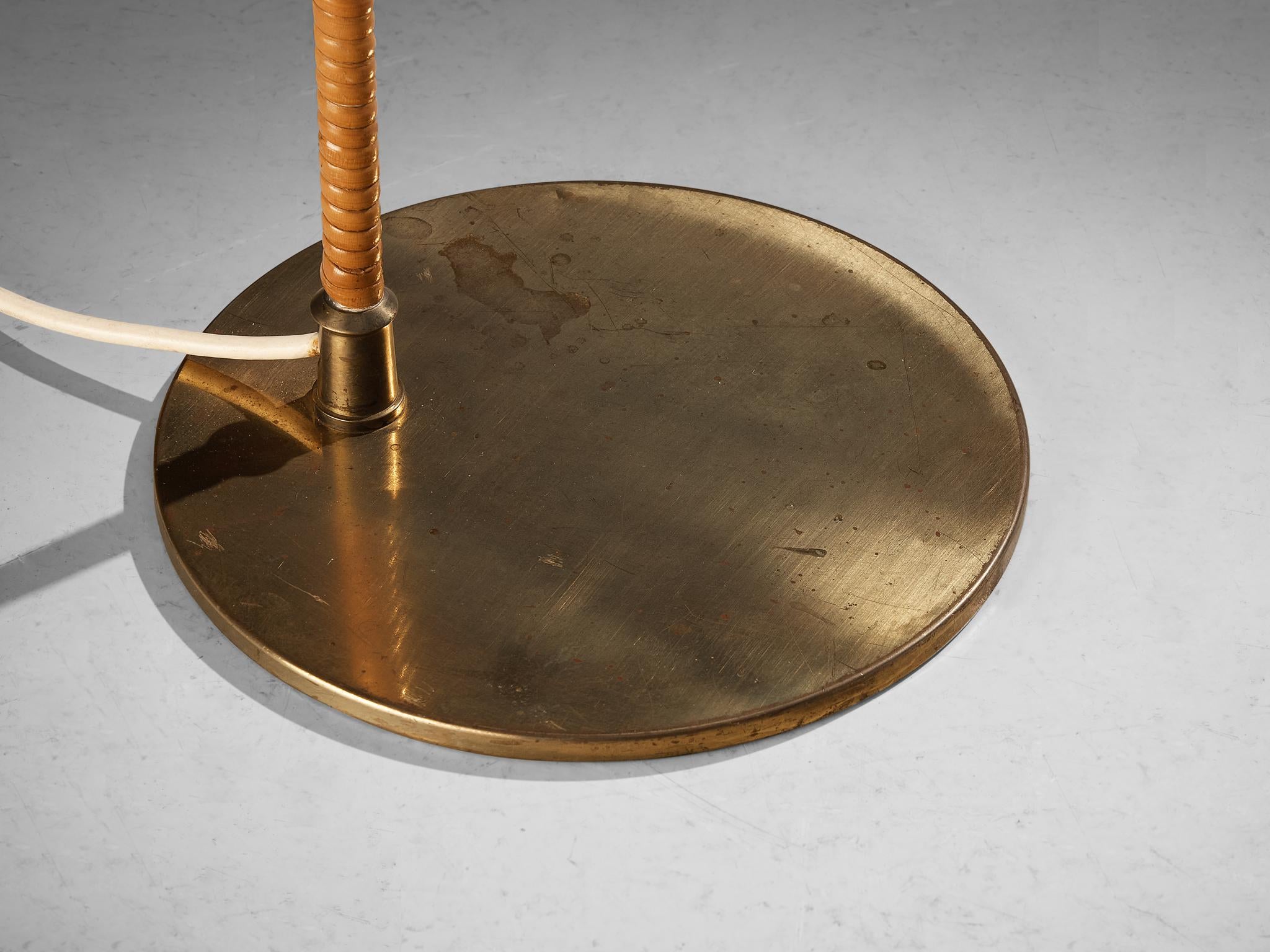 Paavo Tynell for Taito Oy Floor Lamp in Brass and Cane