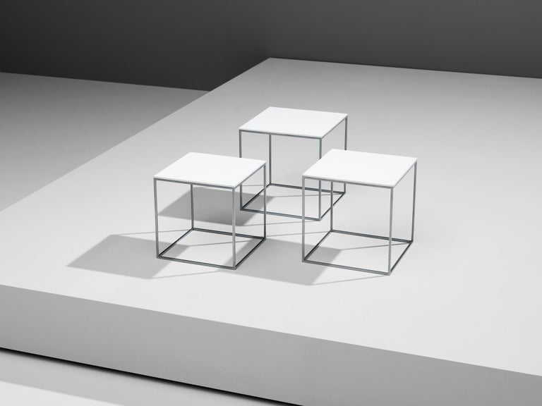 Poul Kjaerholm Set of Nesting Tables in White Perspex and Steel