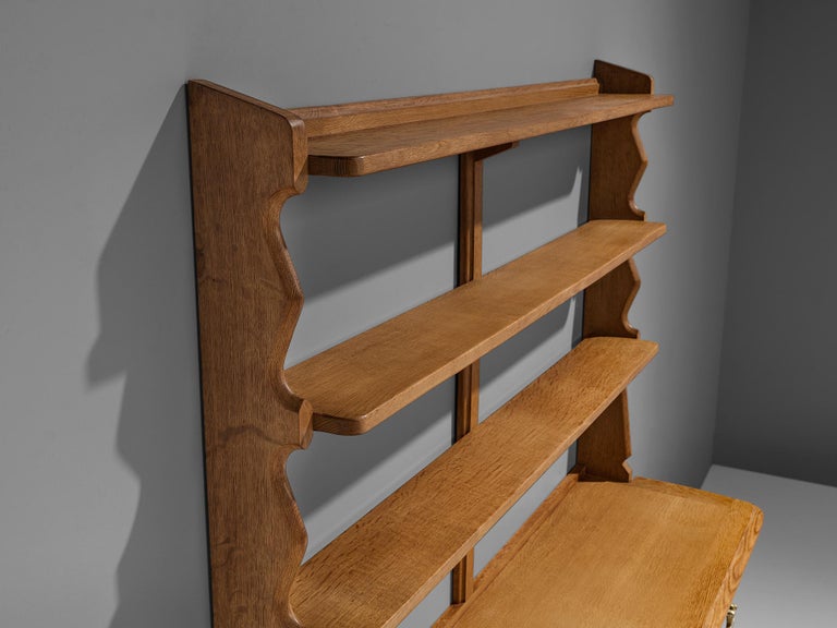 Guillerme & Chambron Wall-Mounted Shelf with Drawers in Oak