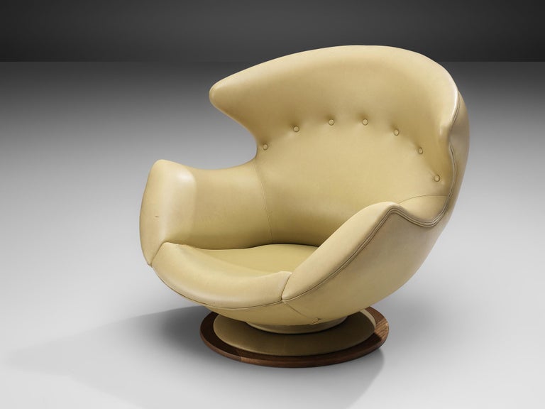 Italian Swivel Lounge Chair in Yellow Upholstery