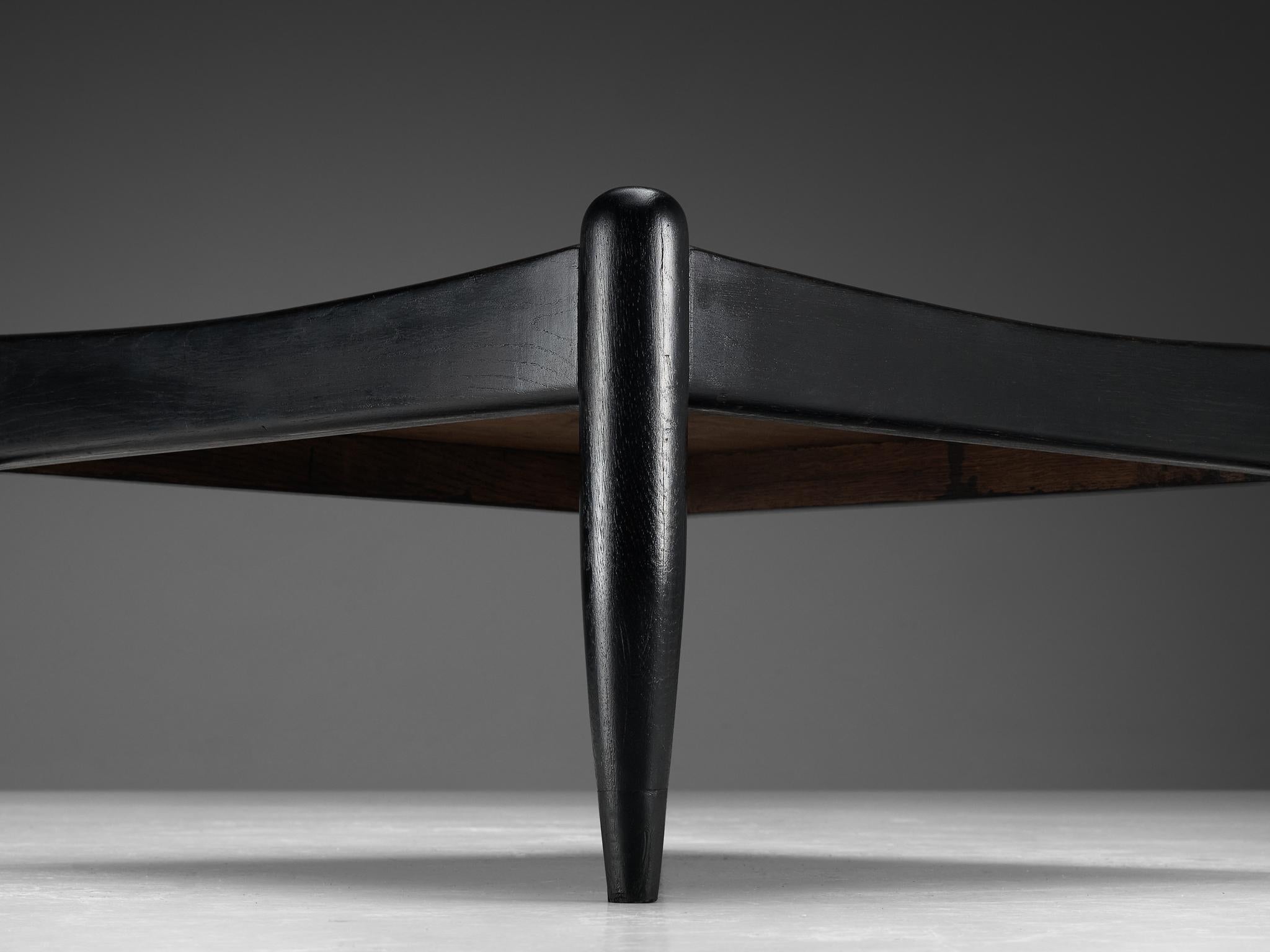 Elegant French Side Table in Black Lacquered Oak