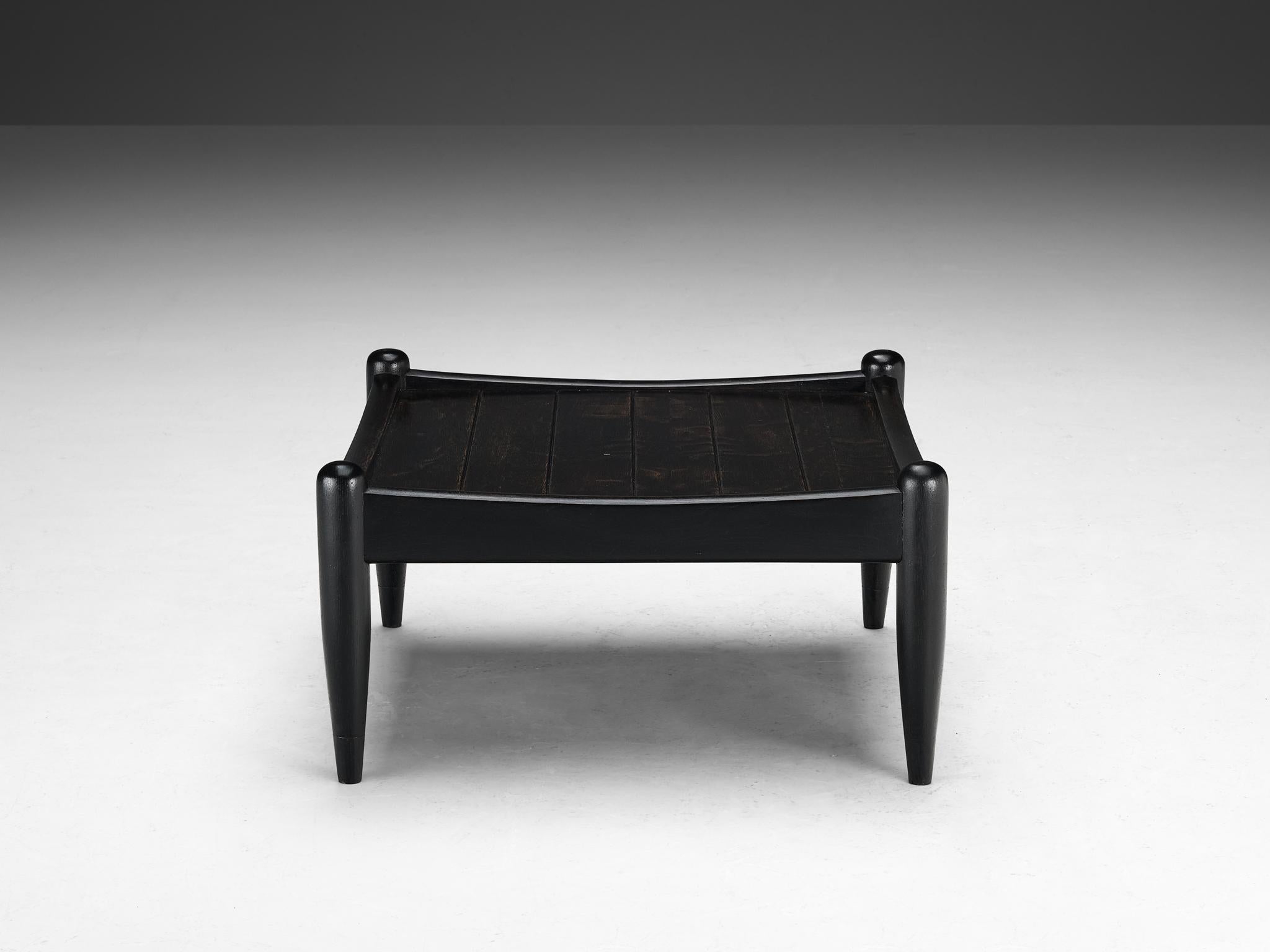 Elegant French Side Table in Black Lacquered Oak
