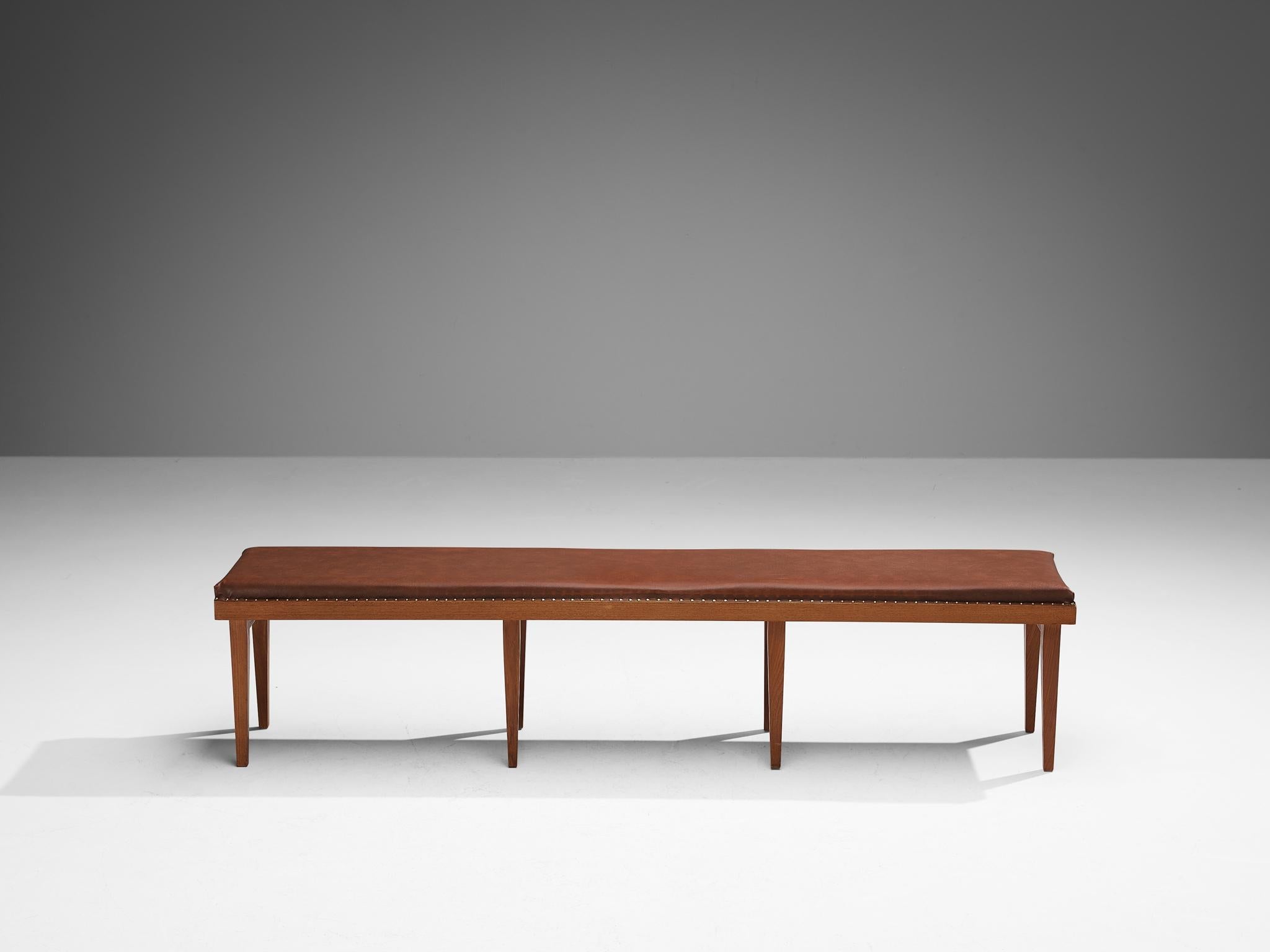Scandinavian Modern Bench in Chestnut Upholstery and Teak
