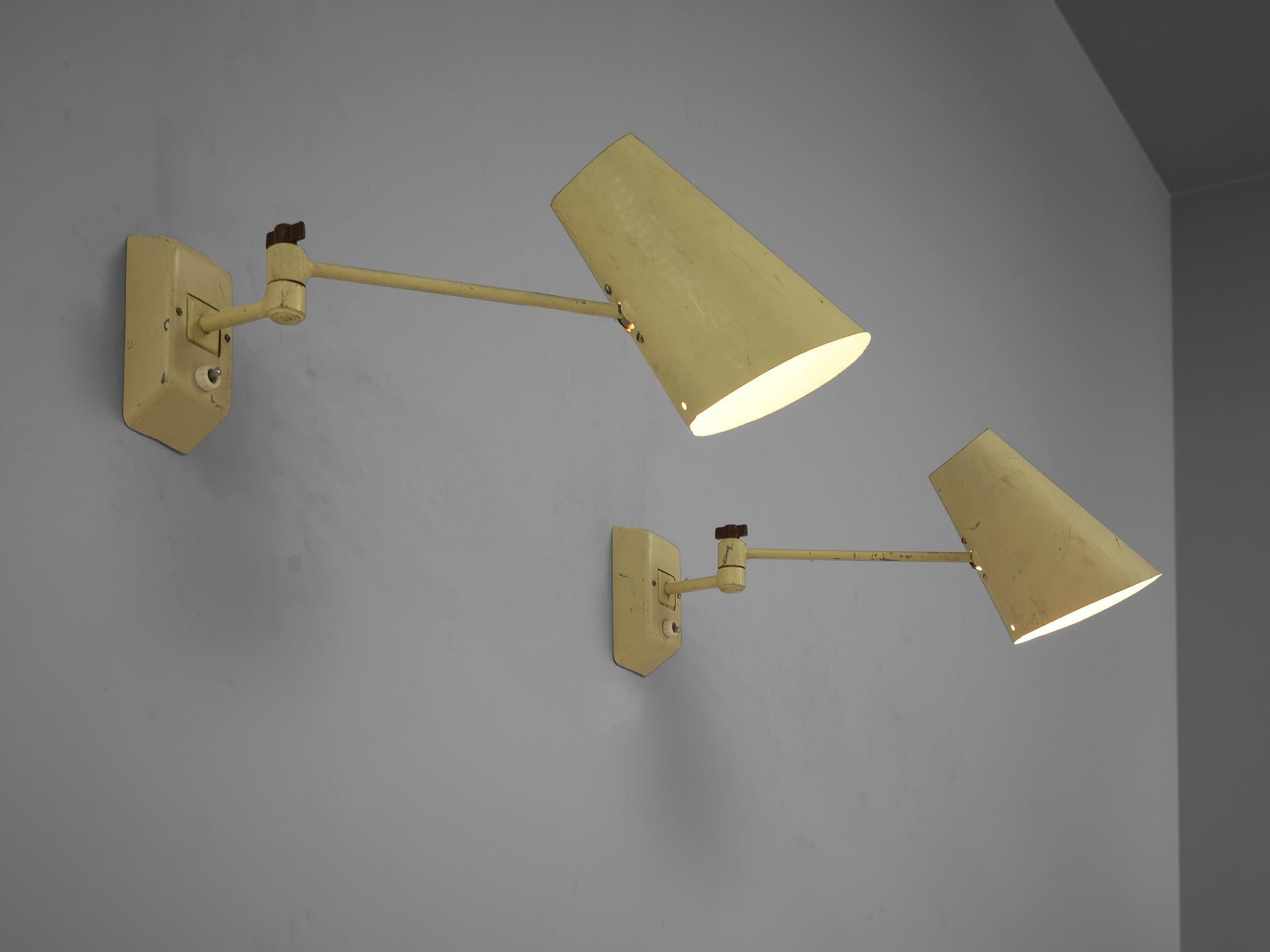 Wall Lights in Pale Yellow Lacquered Metal