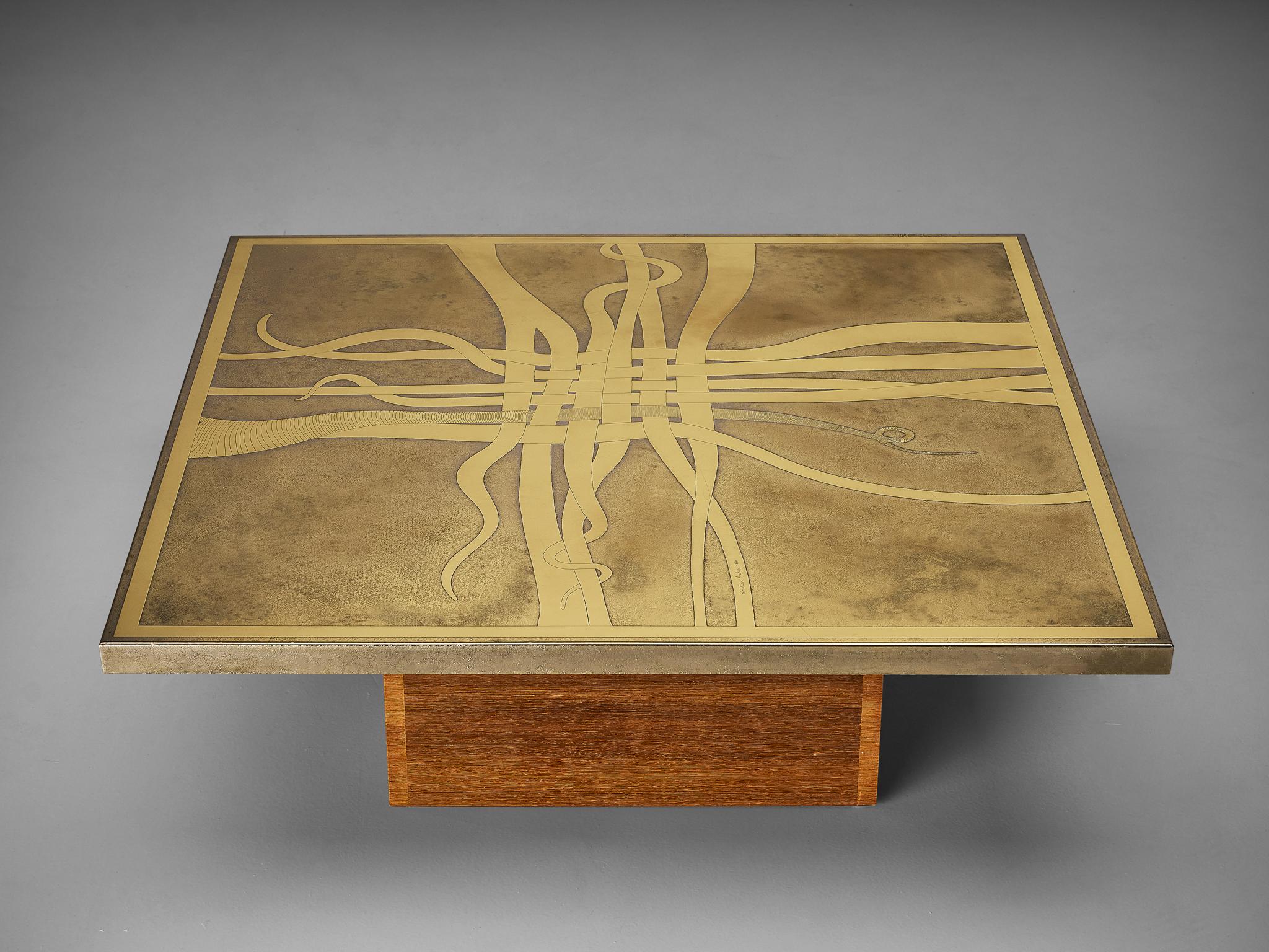 Christian Krekels Signed Coffee Table in Brass and Wengé