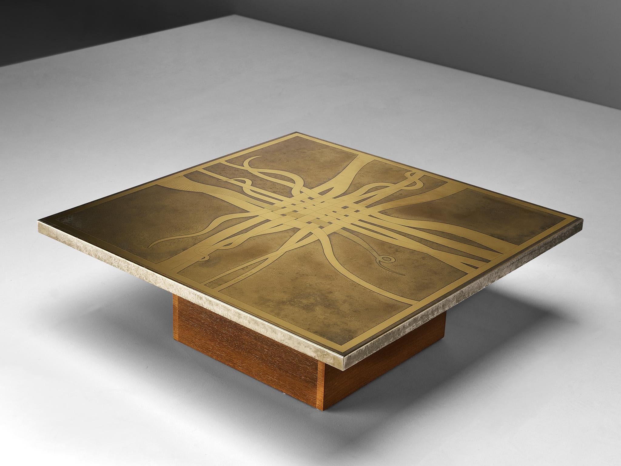 Christian Krekels Signed Coffee Table in Brass and Wengé