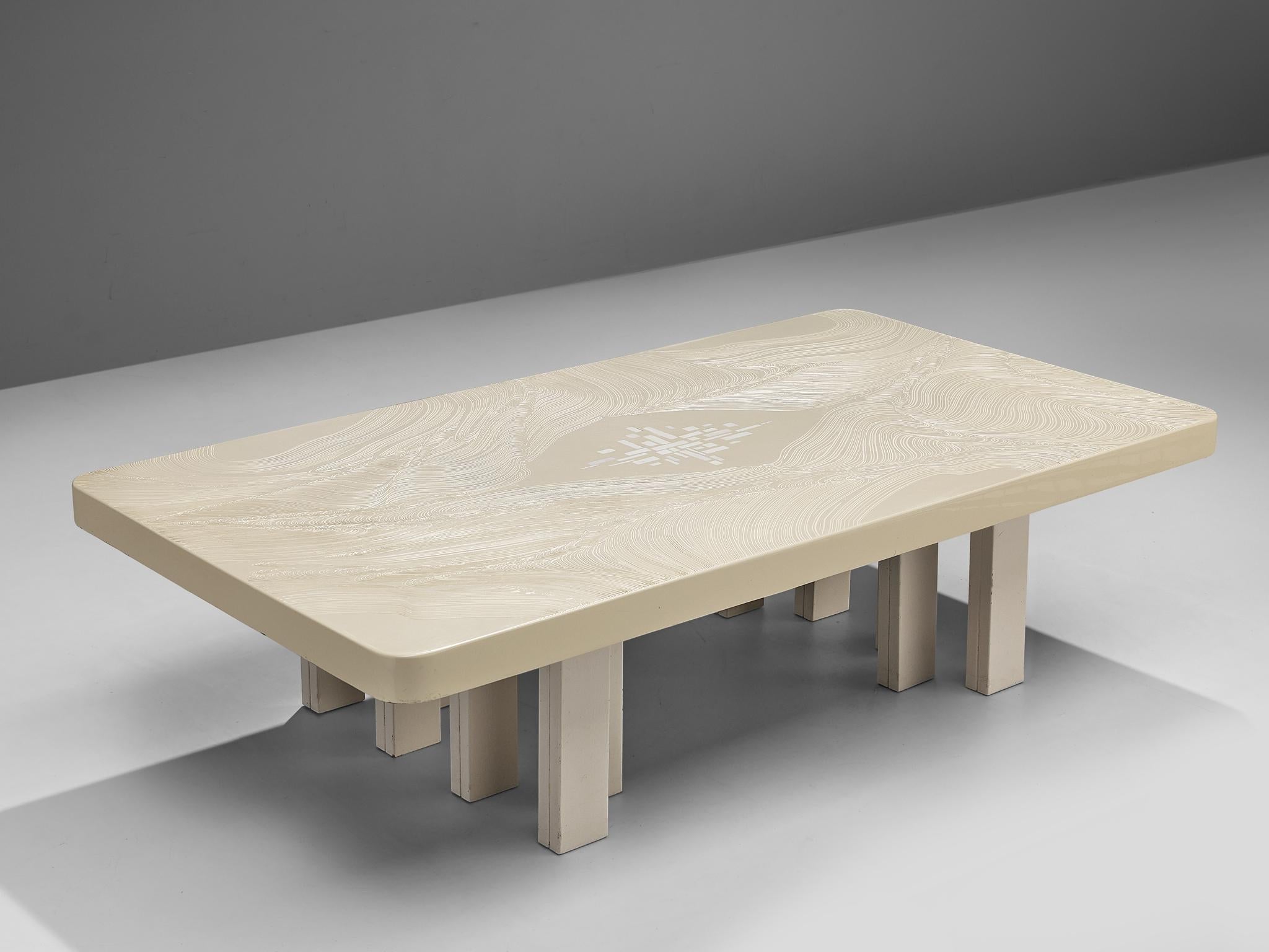 Jean Claude Dresse Coffee Table in Resin with Bone Inlay