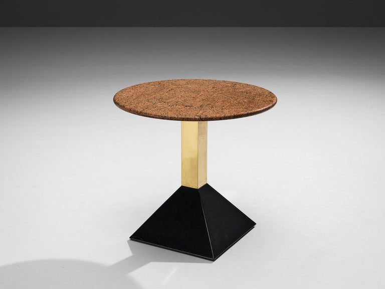 Italian Side Tables in Metal and Round Granite Top