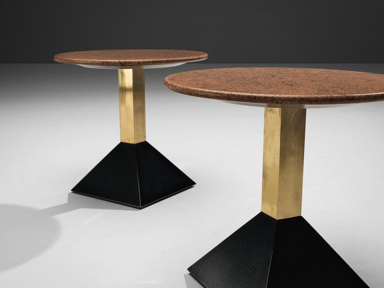 Italian Side Tables in Metal and Round Granite Top