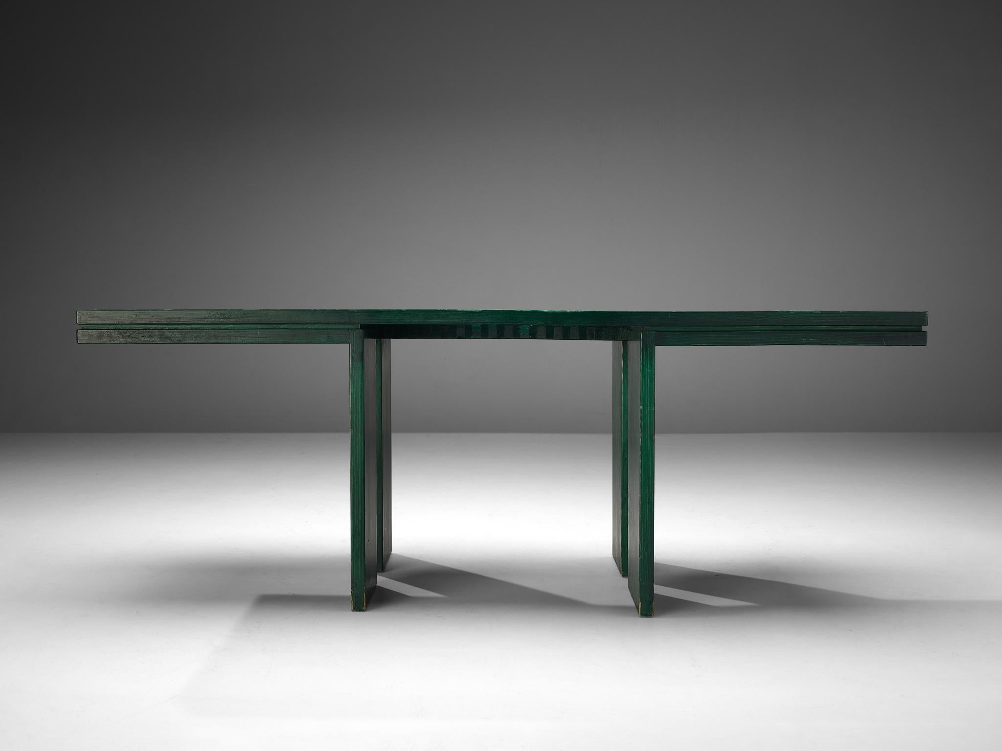 Italian Dining Table in Green Stained Pine