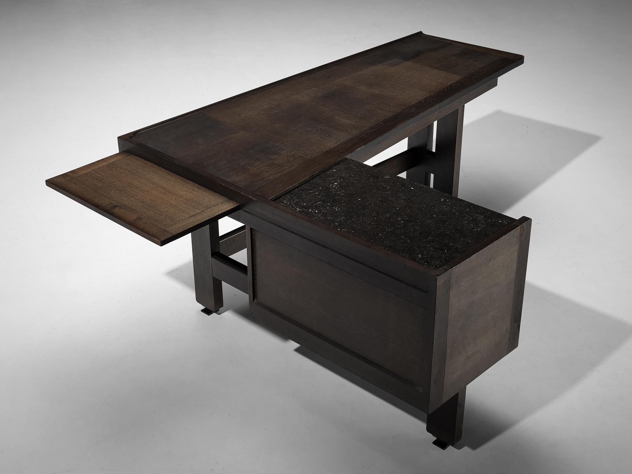 Guillerme & Chambron Corner Desk in Oak and Granite