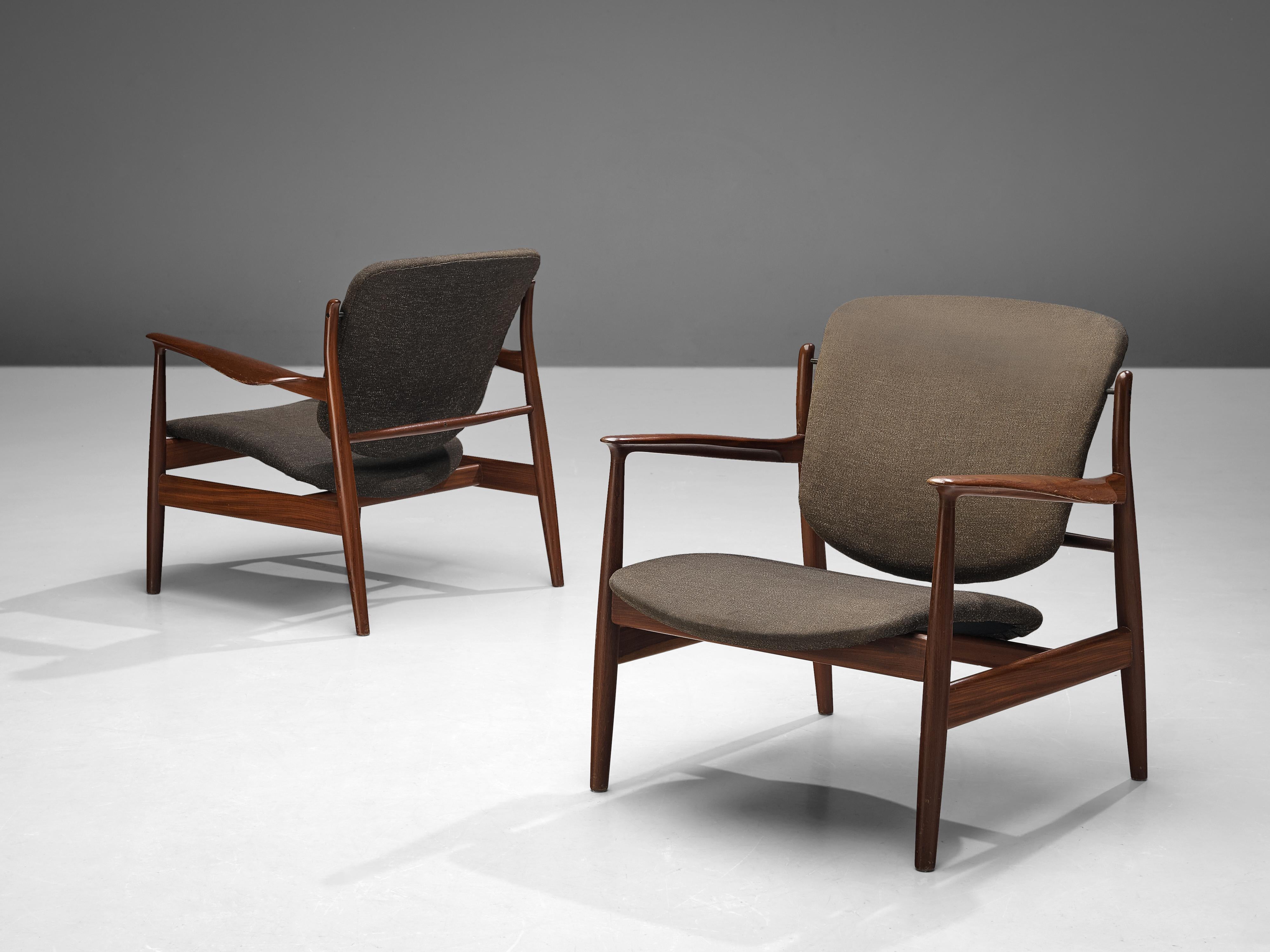 Early Model Finn Juhl for France & Søn Pair of Lounge Chairs in Teak