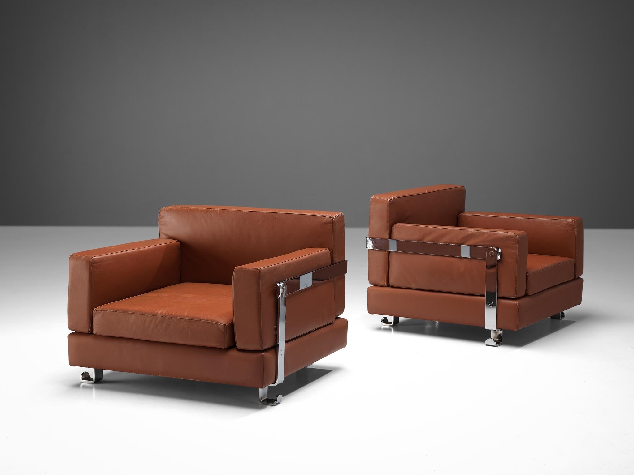 Luigi C. Dominioni for Azucena Pair of Lounge Chairs in Leather