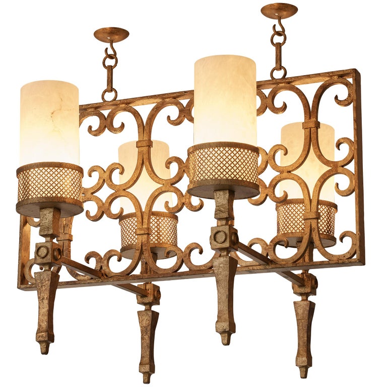 Spanish Chandeliers in Wrought Iron and Glass