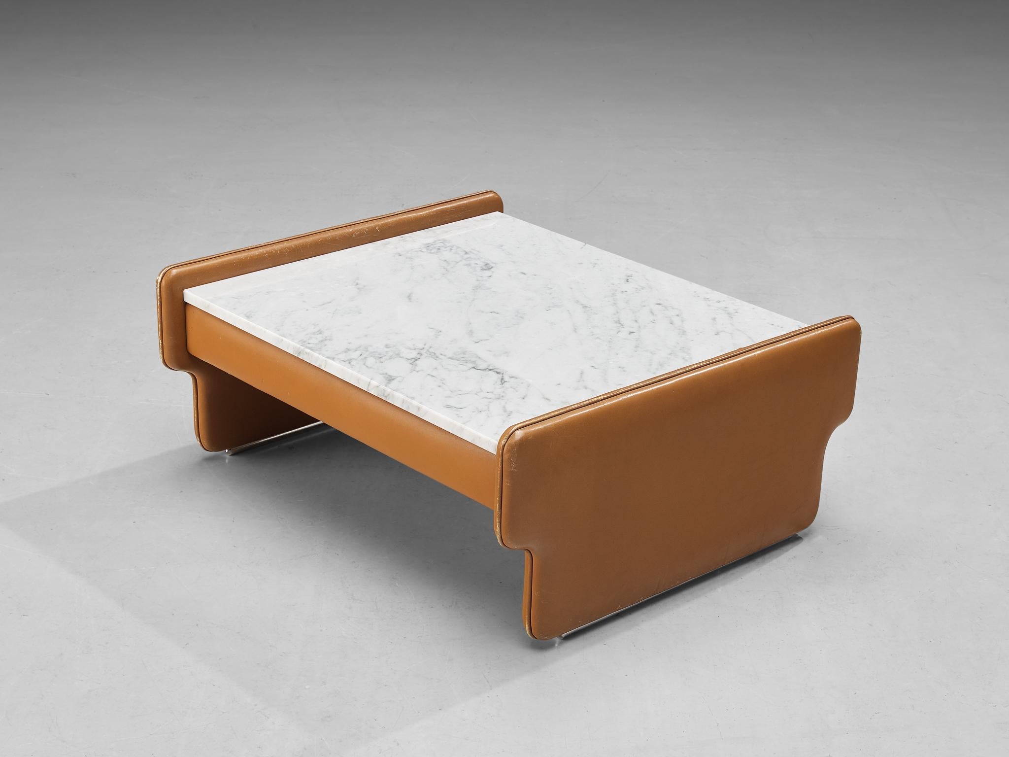 Italian Coffee Table in Leather and Marble