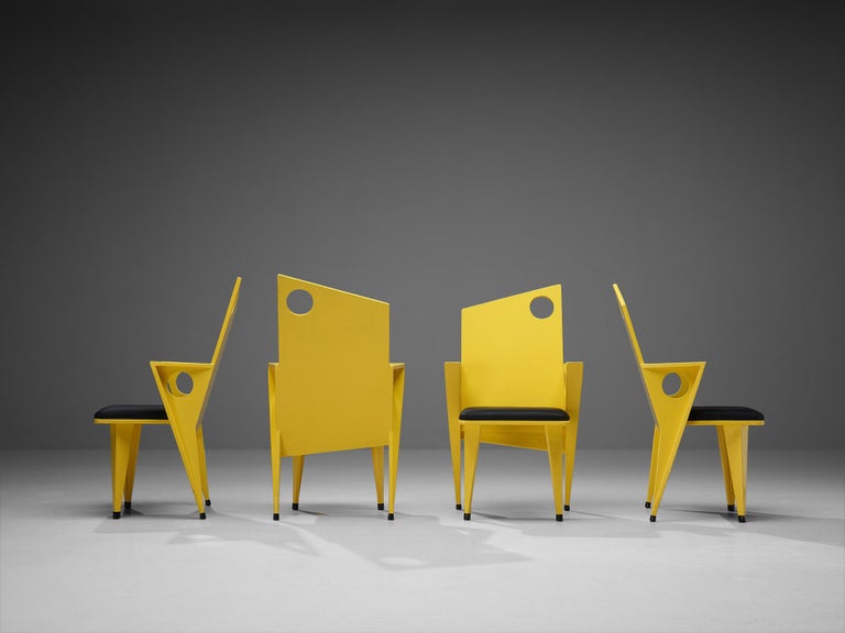 Postmodern Set of Four Armchairs with Vibrant Yellow Frame