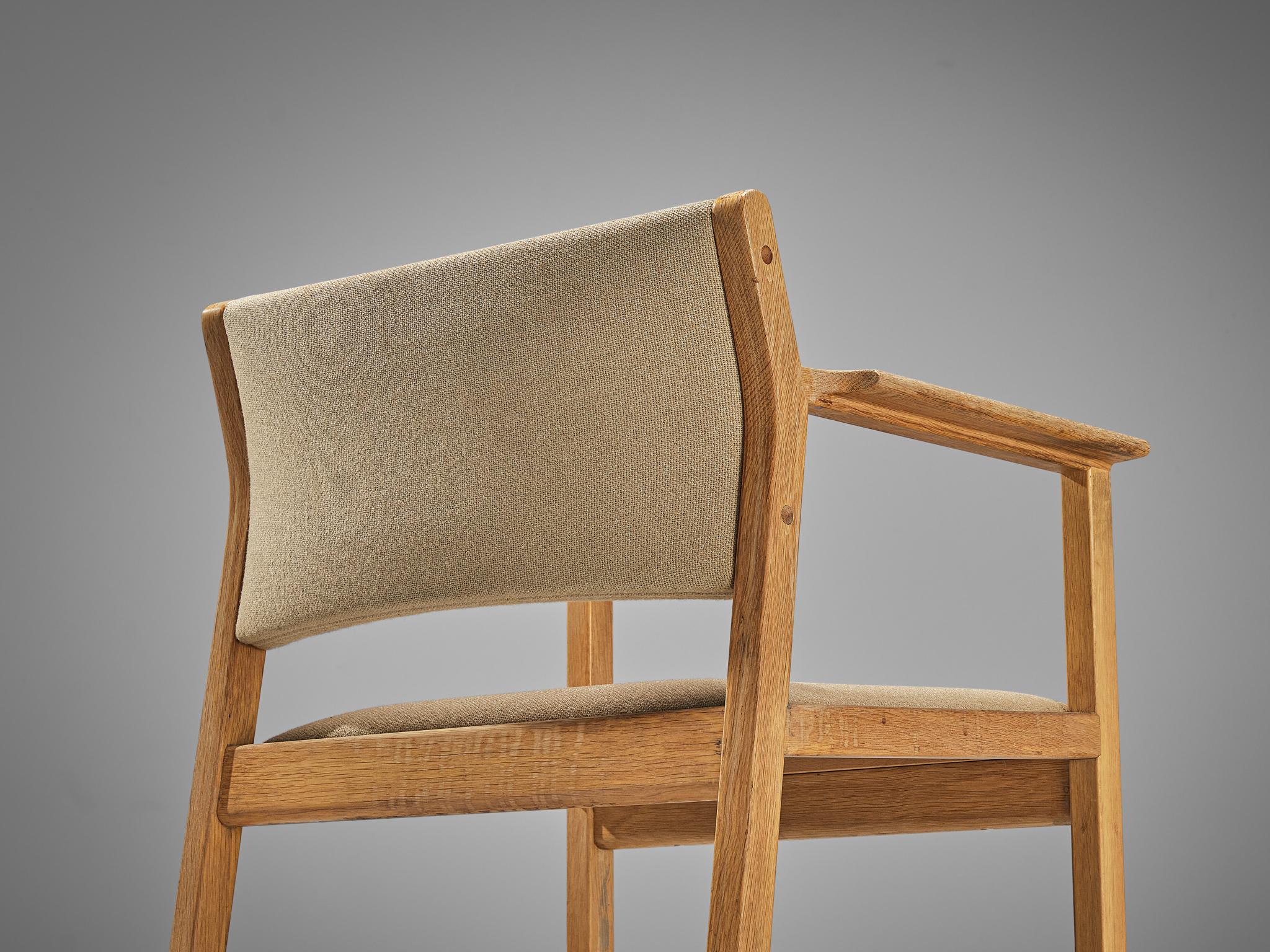 Set of Four Danish Armchairs in Oak and Beige Upholstery