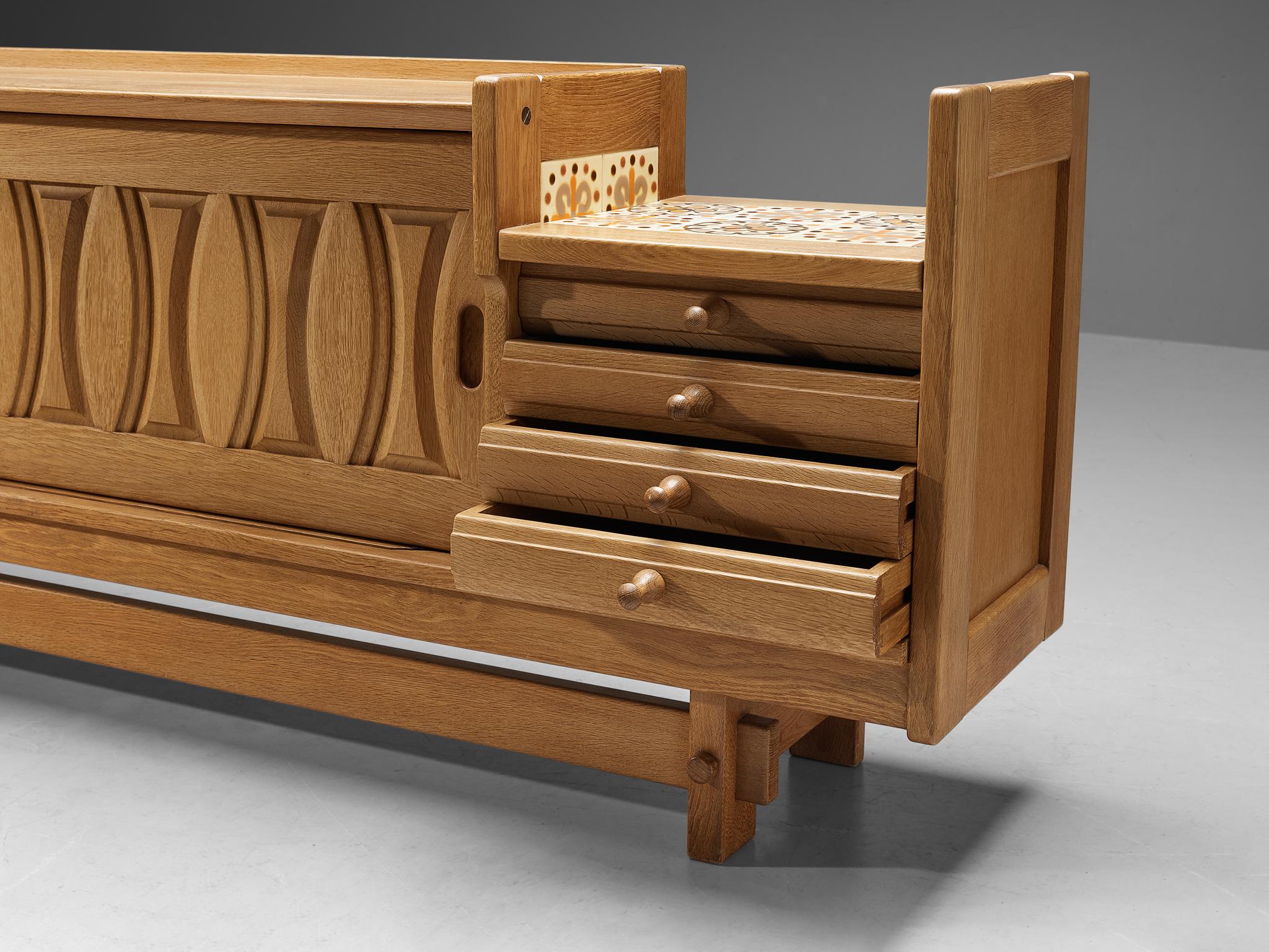 Guillerme & Chambron 'Simon' Sideboard in Solid Oak and Ceramics