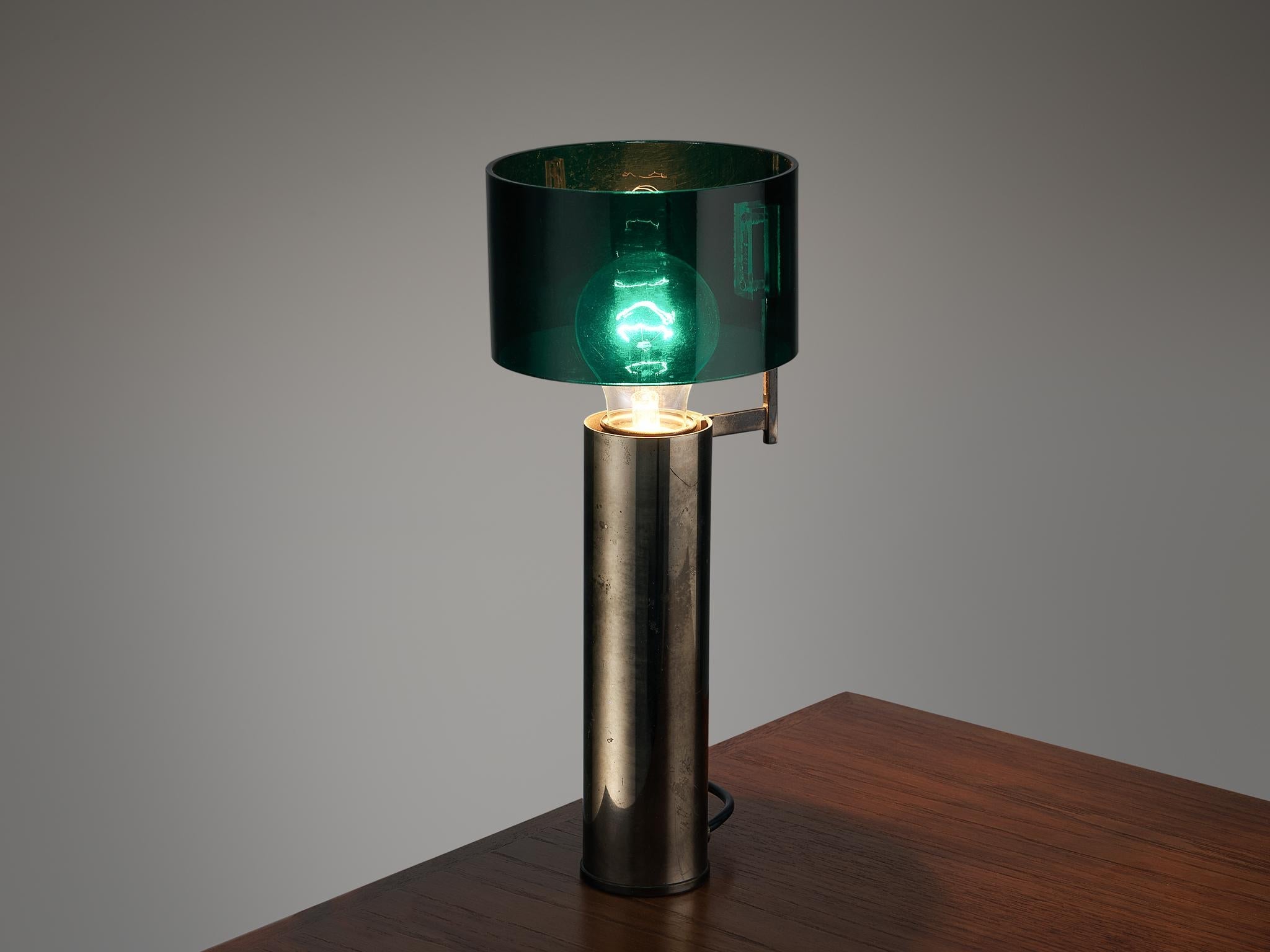 Tito Agnoli for O-Luce Table Lamp in Nickel-Plated Brass and Perspex