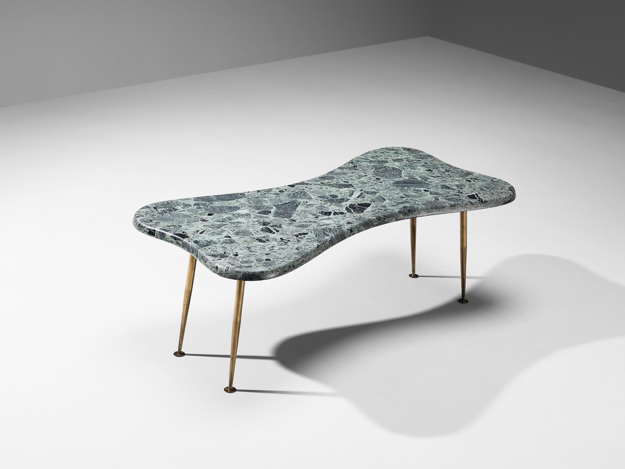 Italian Artisan Coffee Table in Marble, Brass and Bronze