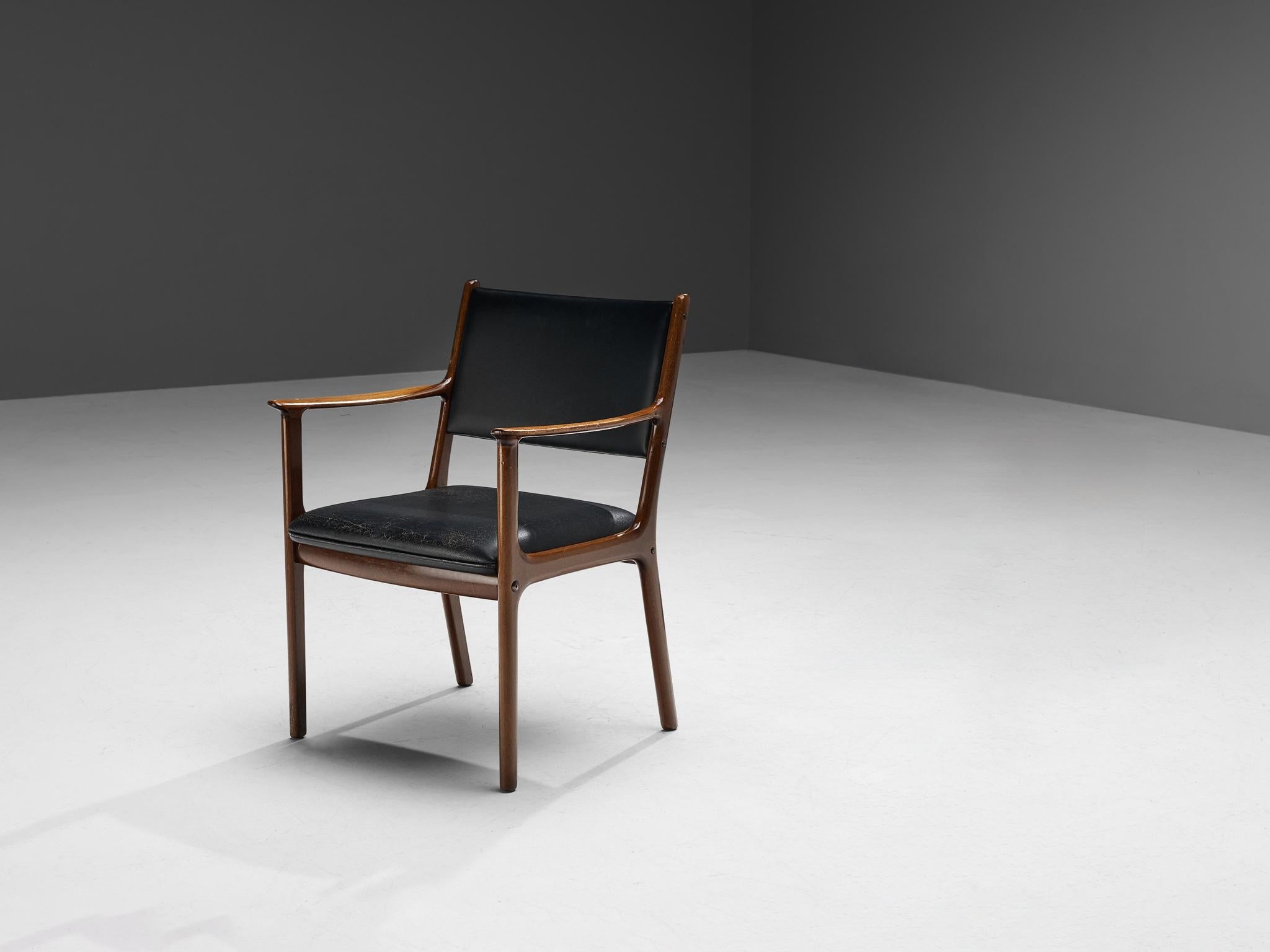 Ole Wanscher for Poul Jeppesen Armchair in Teak and Black Leather