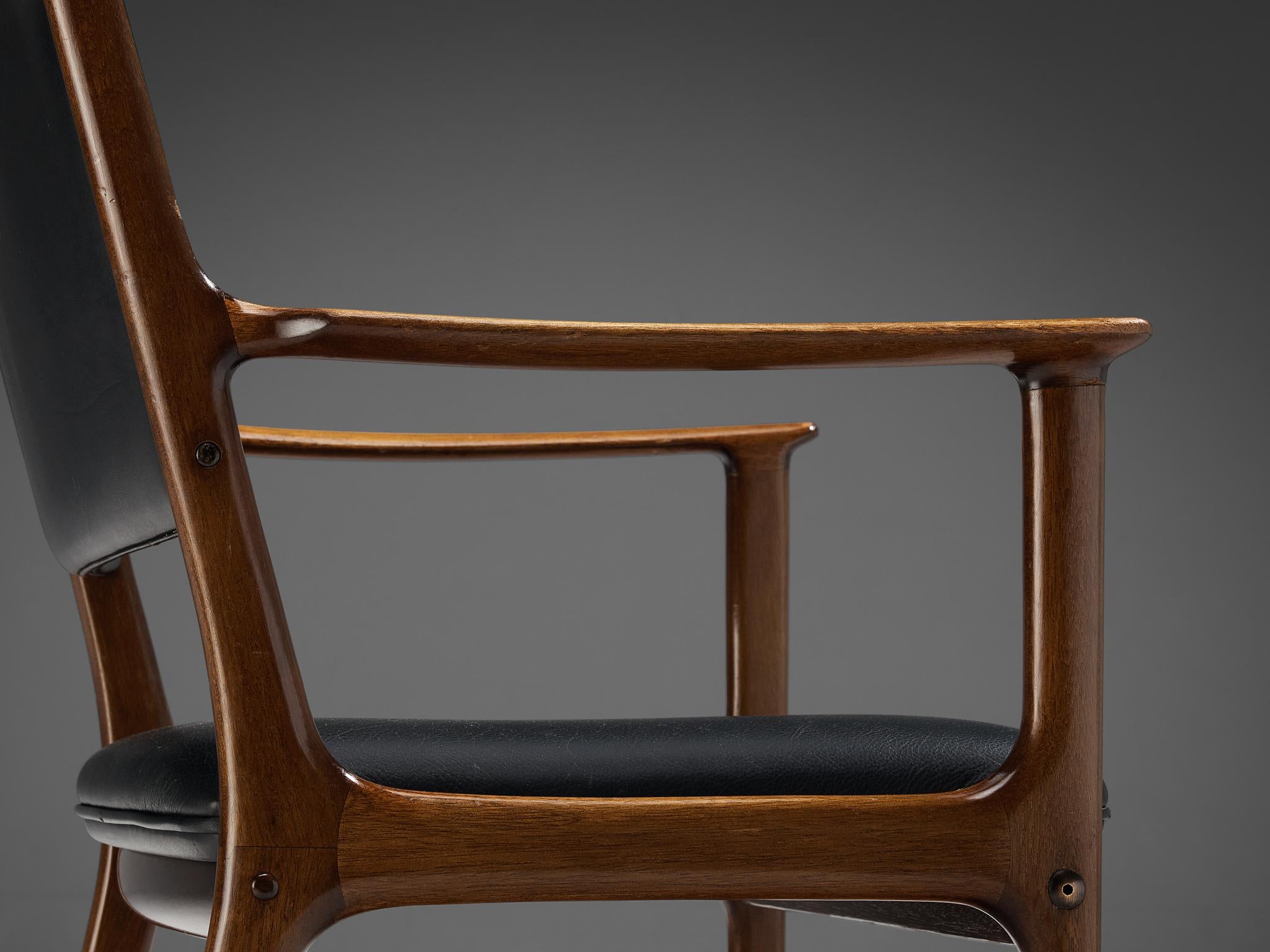 Ole Wanscher for Poul Jeppesen Armchairs in Teak and Black Leather