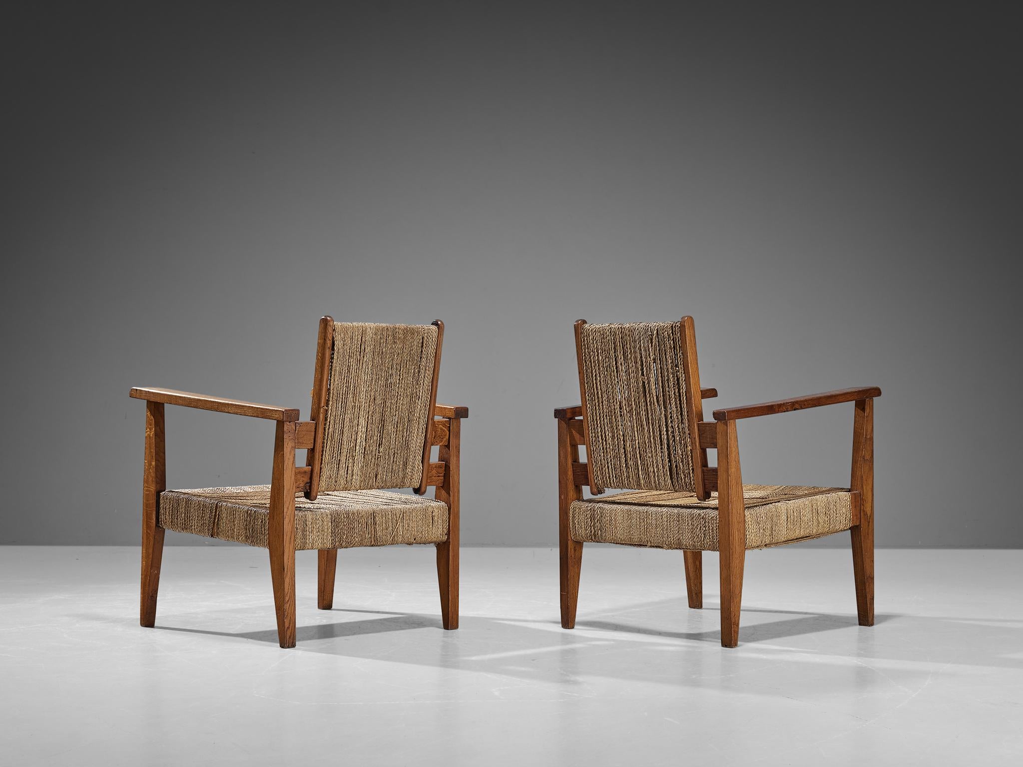 Victor Courtray Pair of Armchairs in Oak and Straw