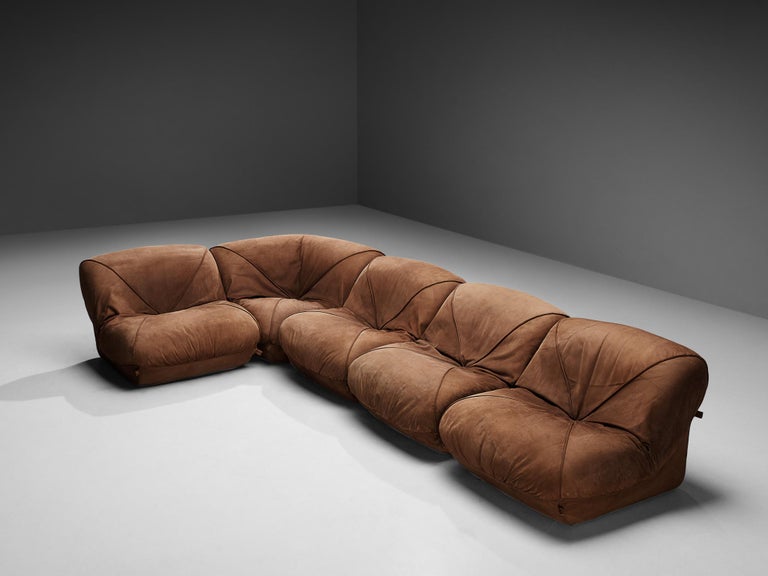 Airborne Sectional Sofa 'Patate' in Brown Suede