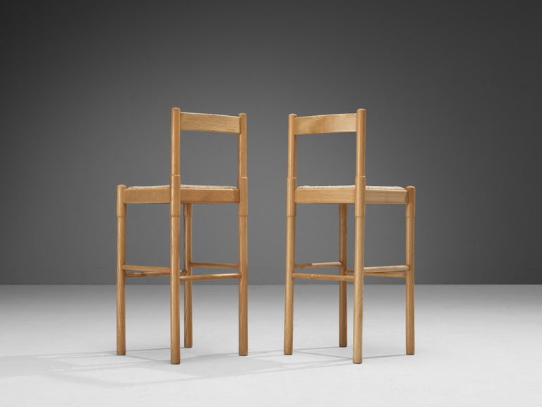 Vico Magistretti Set of Four Barstools in Ash and Straw