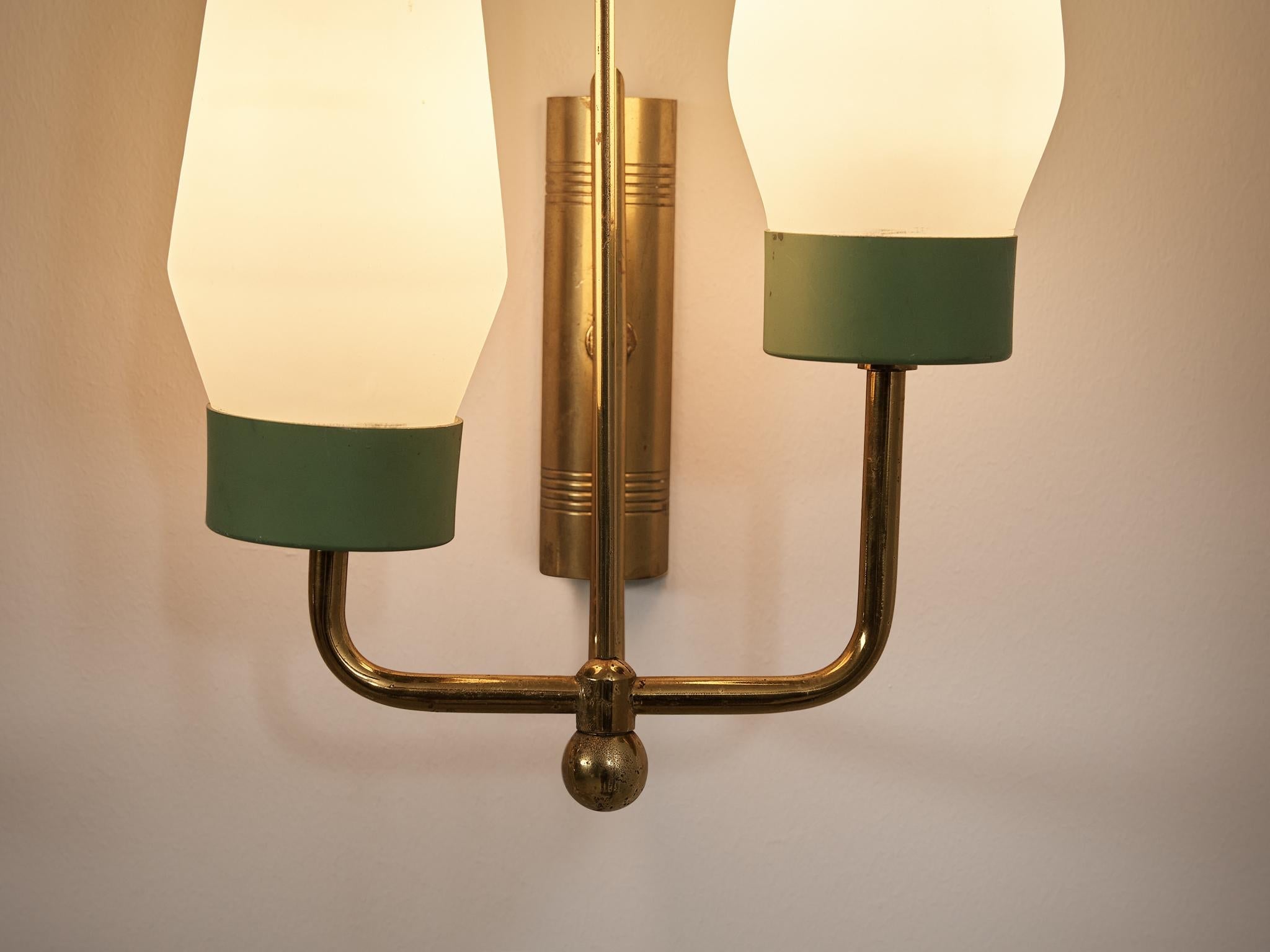 Italian Wall Light in Opaline Glass and Brass