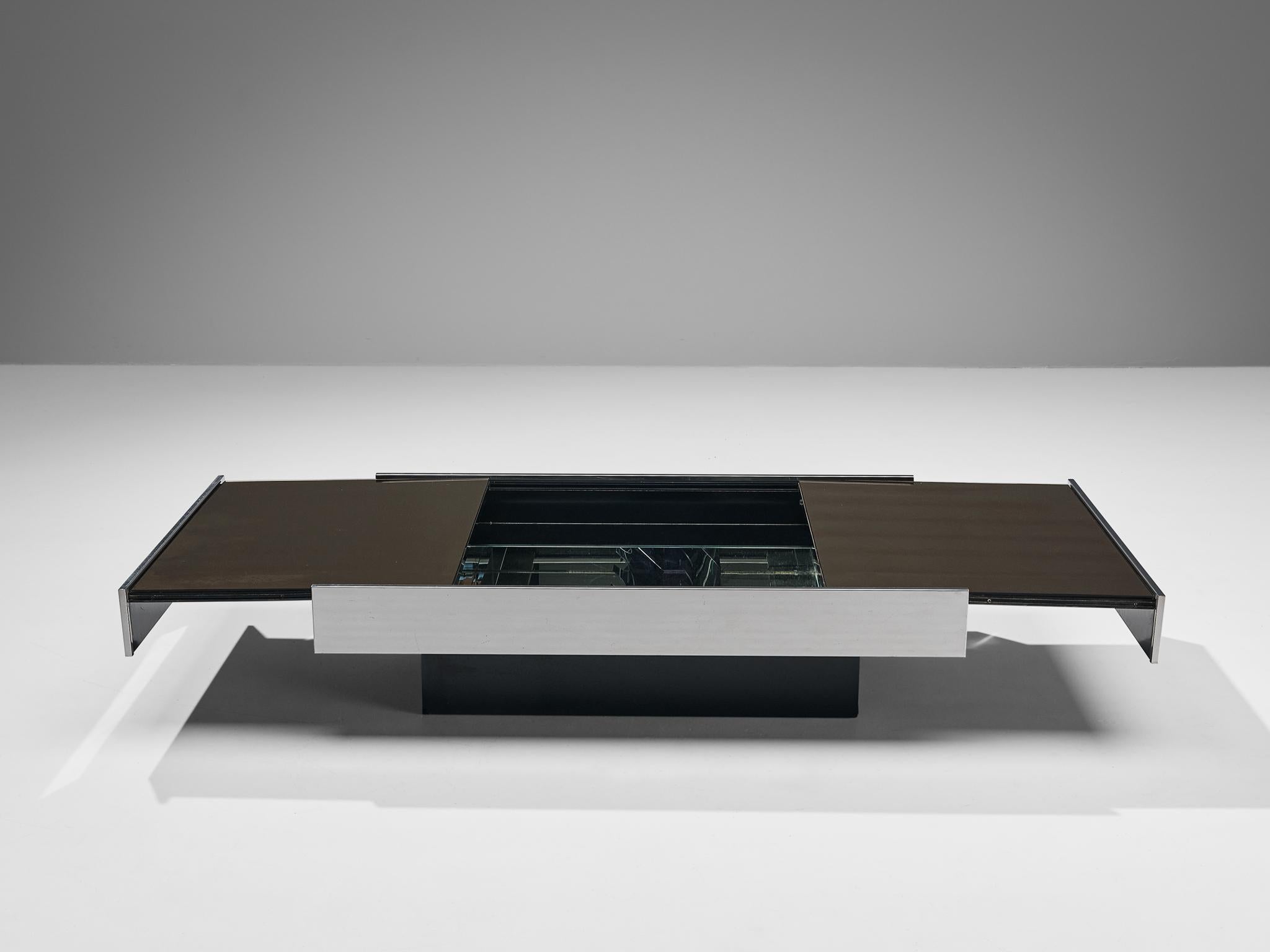 Cidue Coffee Table with Hidden Dry Bar in Stainless Steel and Glass