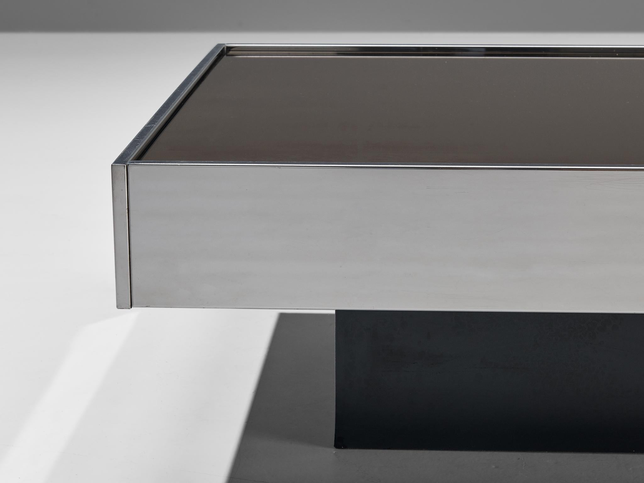 Cidue Coffee Table with Hidden Dry Bar in Stainless Steel and Glass