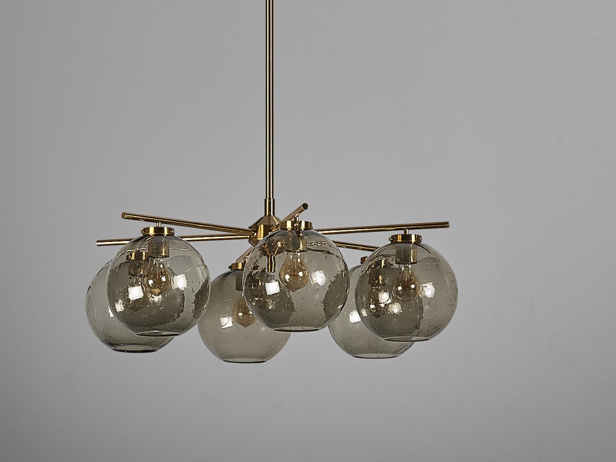 Holger Johansson for Westal Chandeliers in Brass and Smoked Glass