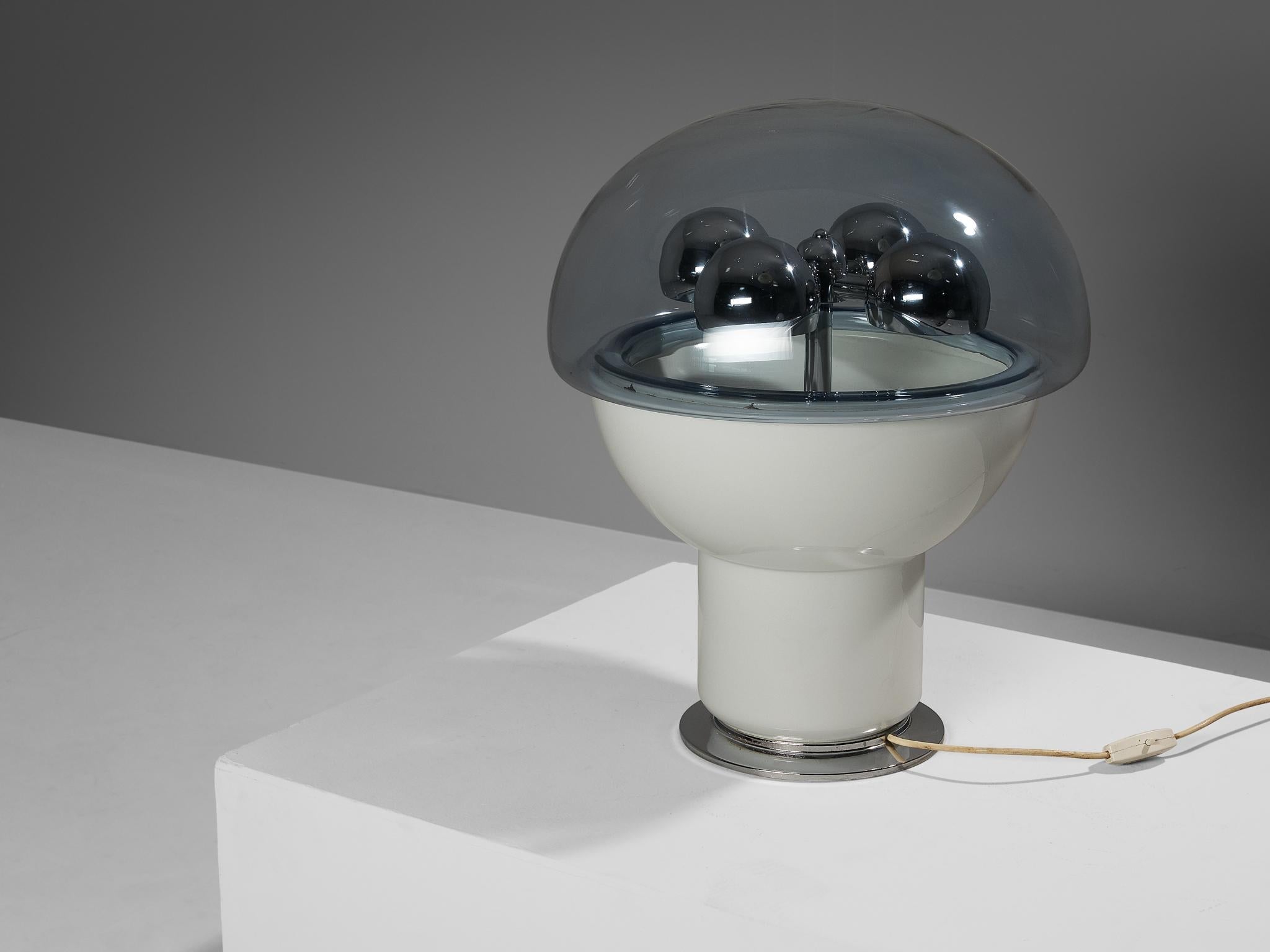 Selenova Postmodern Table Lamp with Glass Orb in Light Blue Glass & Perspex