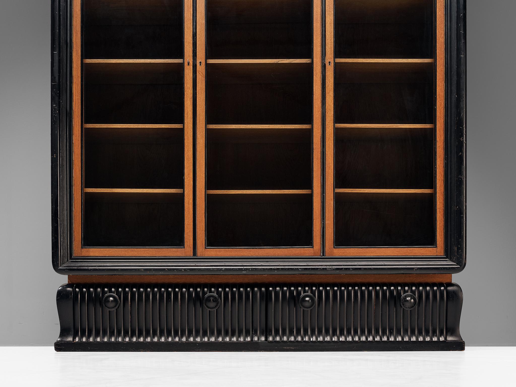 Swedish Large Art Deco Cabinet in Oak with Original Glass Doors