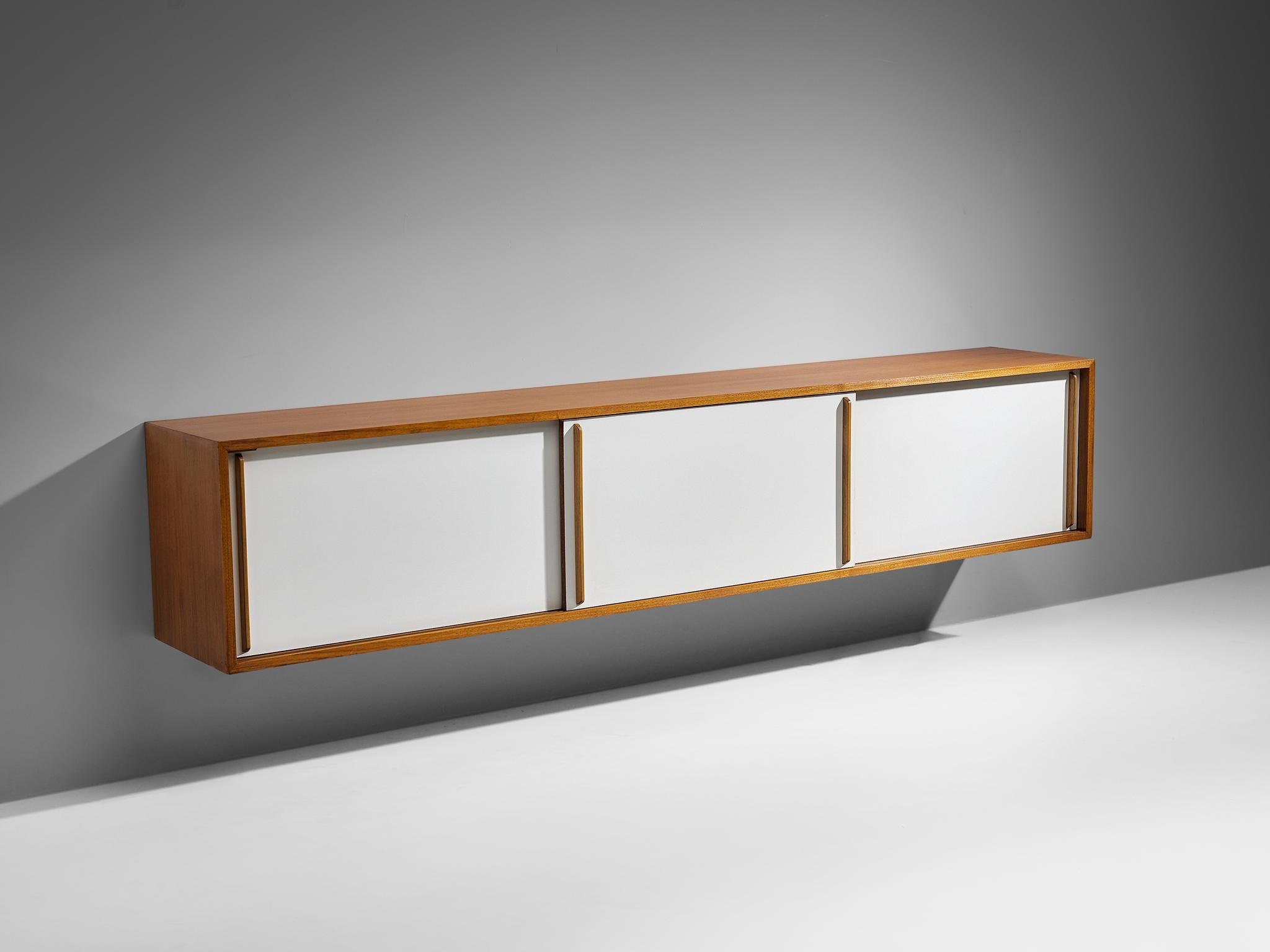 Elegant Mounted Sideboard in Teak and Lacquered Wood