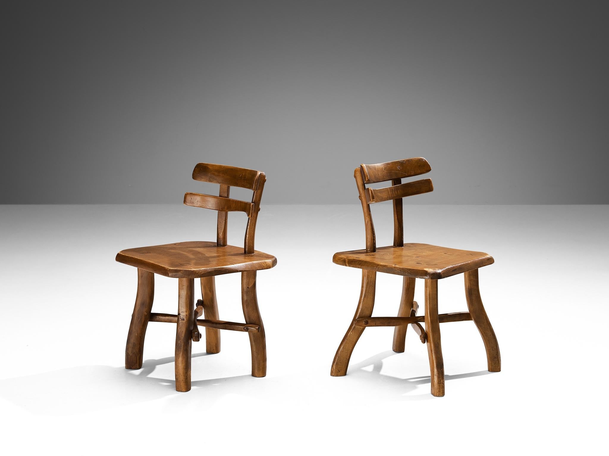 Organic Brutalist Chairs with Decorative Double Backrests in Maple