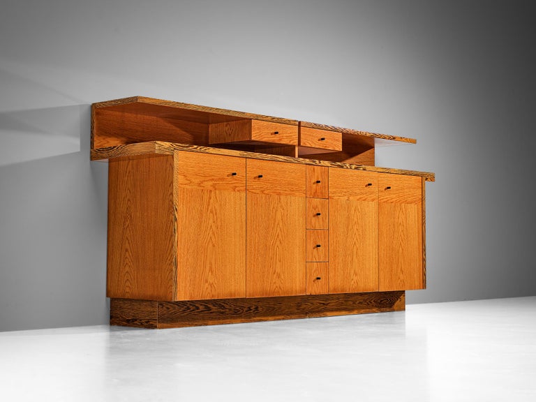Italian Sideboard with Various Compartments in Wengé and Ash
