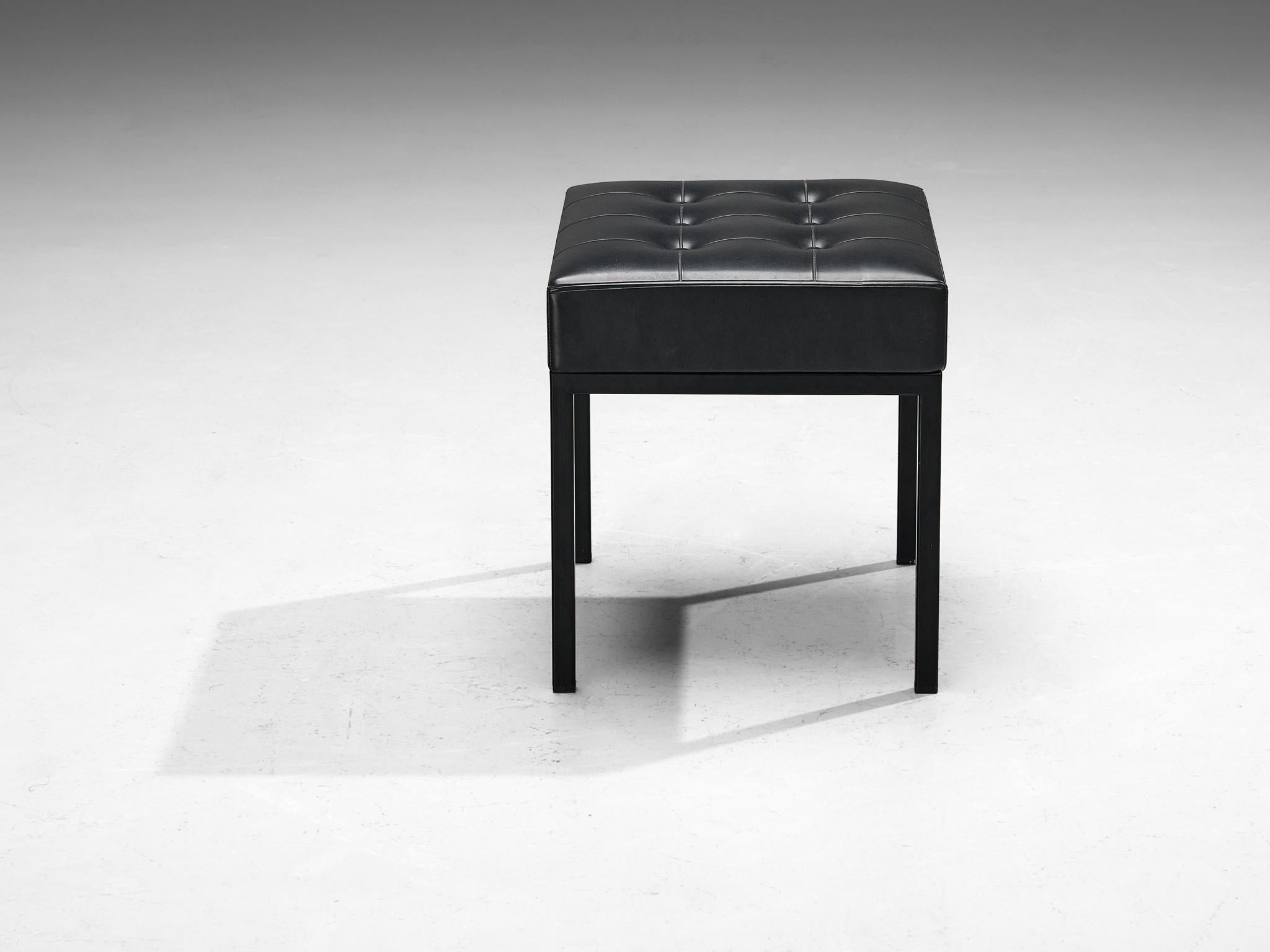 Stools in Metal and Black Upholstery