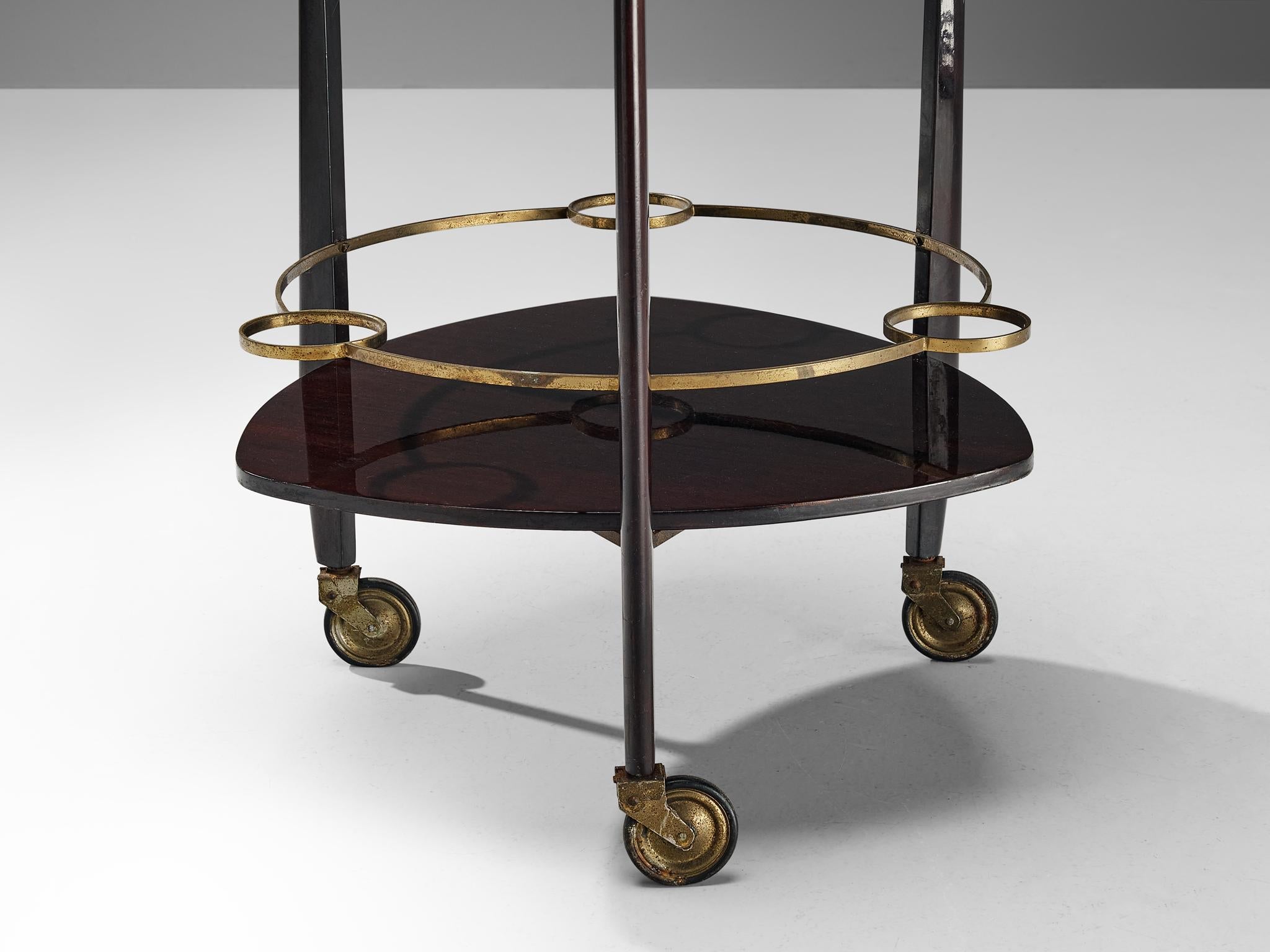 French Bar Cart in Mahogany with Decorative Brass Elements