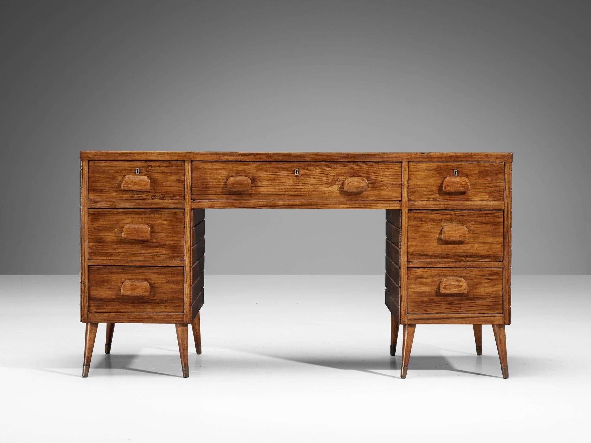 1940s Italian Writing Desk in Ash and Brass