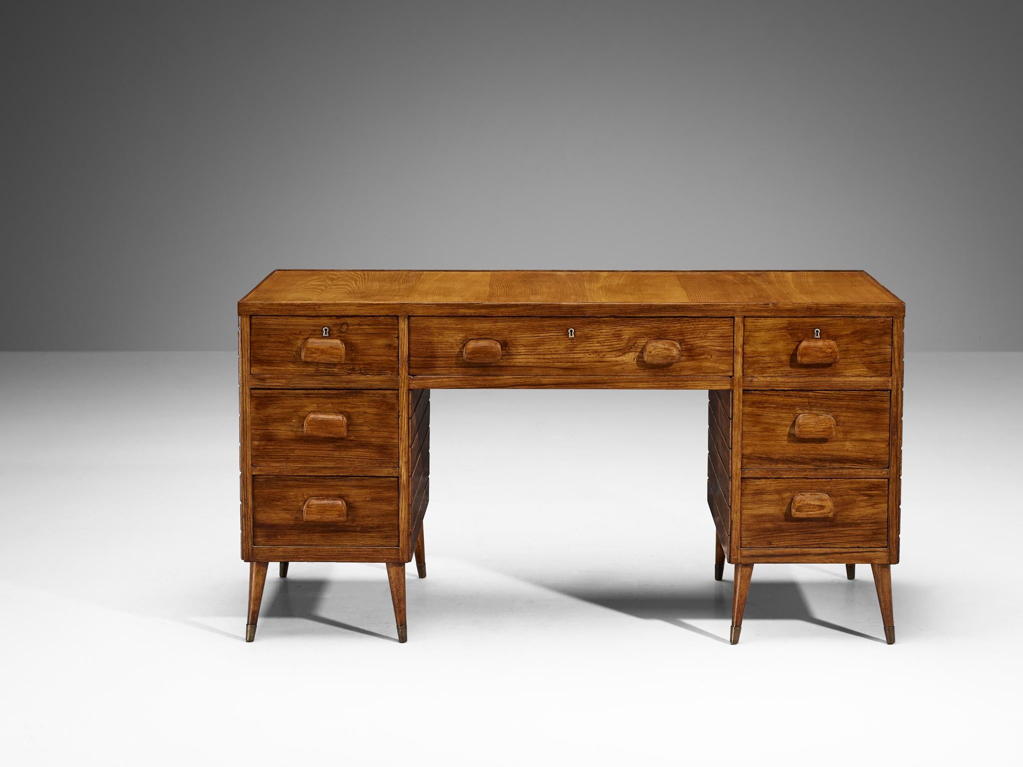 1940s Italian Writing Desk in Ash and Brass