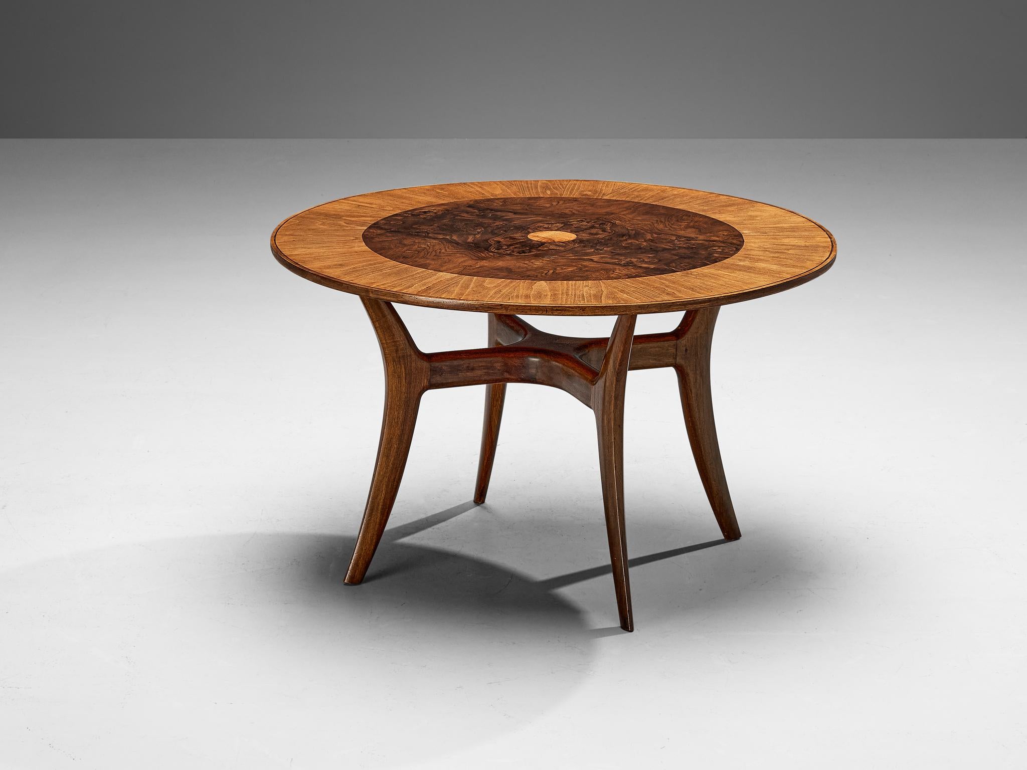 Elegant Italian Round Dining or Center Table in Briar and Walnut