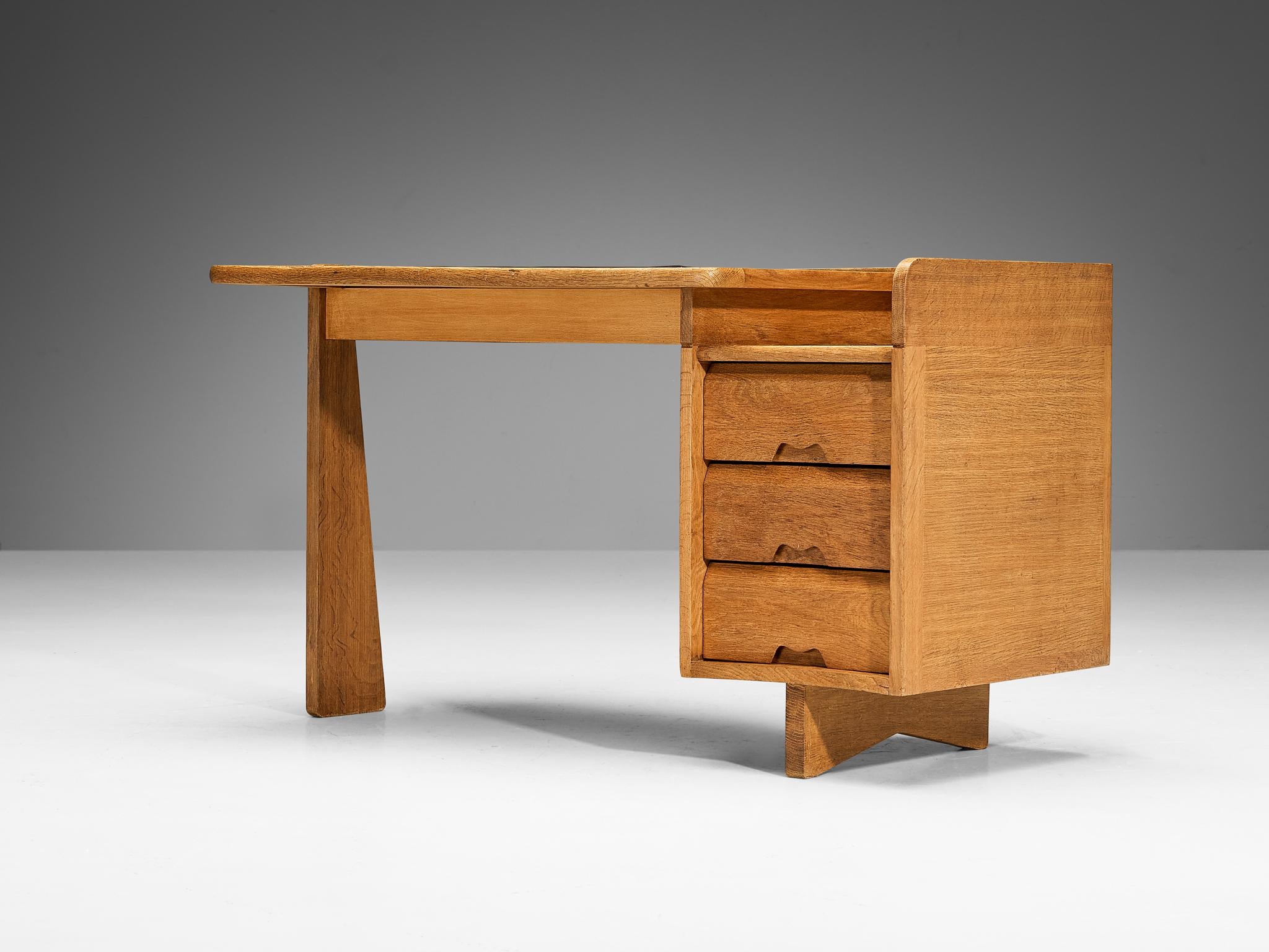 Guillerme & Chambron Writing Desk in Oak and Leather