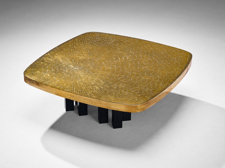 Jean Claude Dresse Mosaic Coffee Table in Brass