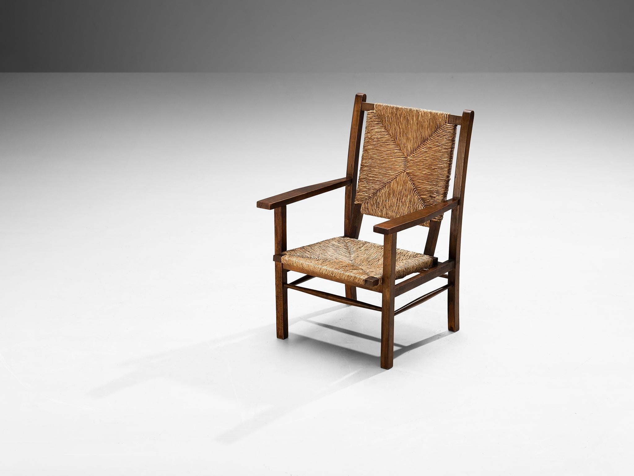 Spanish Armchair in Pine and Woven Straw