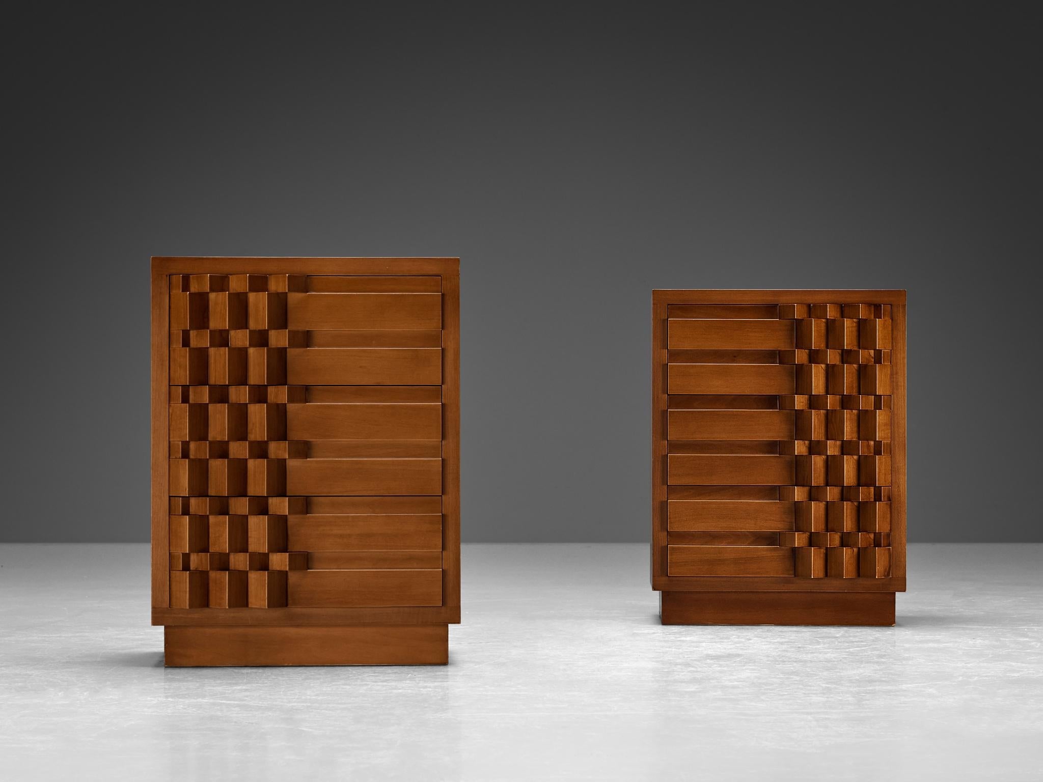 Luciano Frigerio 'Diamante' Pair of Bed Tables with Cubist Graphic Front