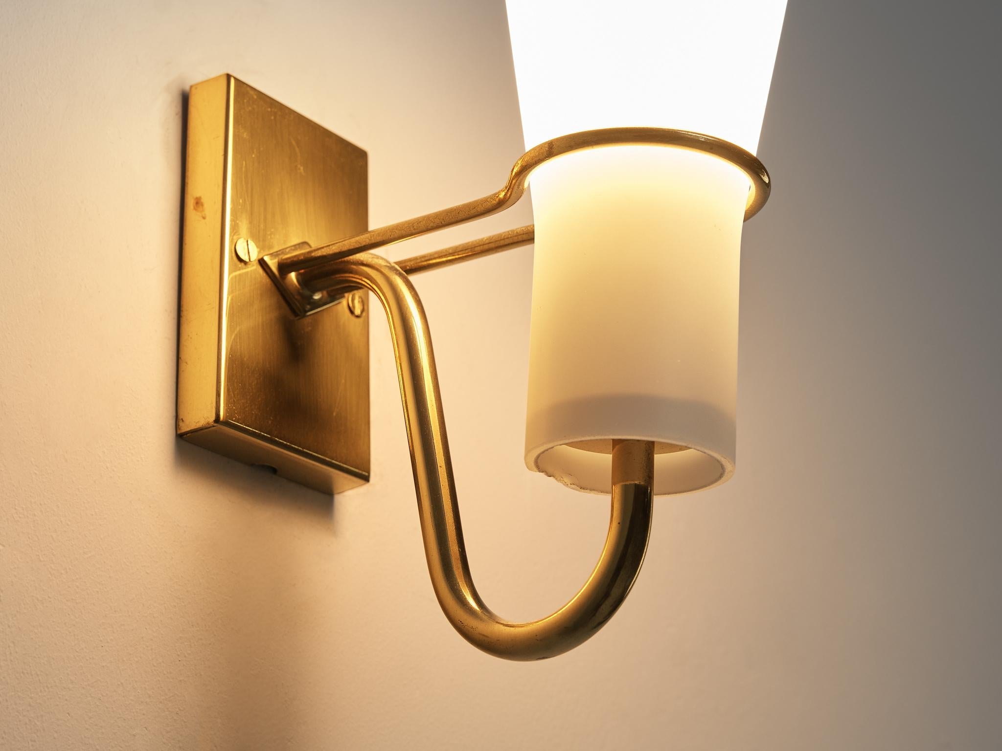 Hans Bergström for ASEA Belysning Wall Light in Brass and White Glass