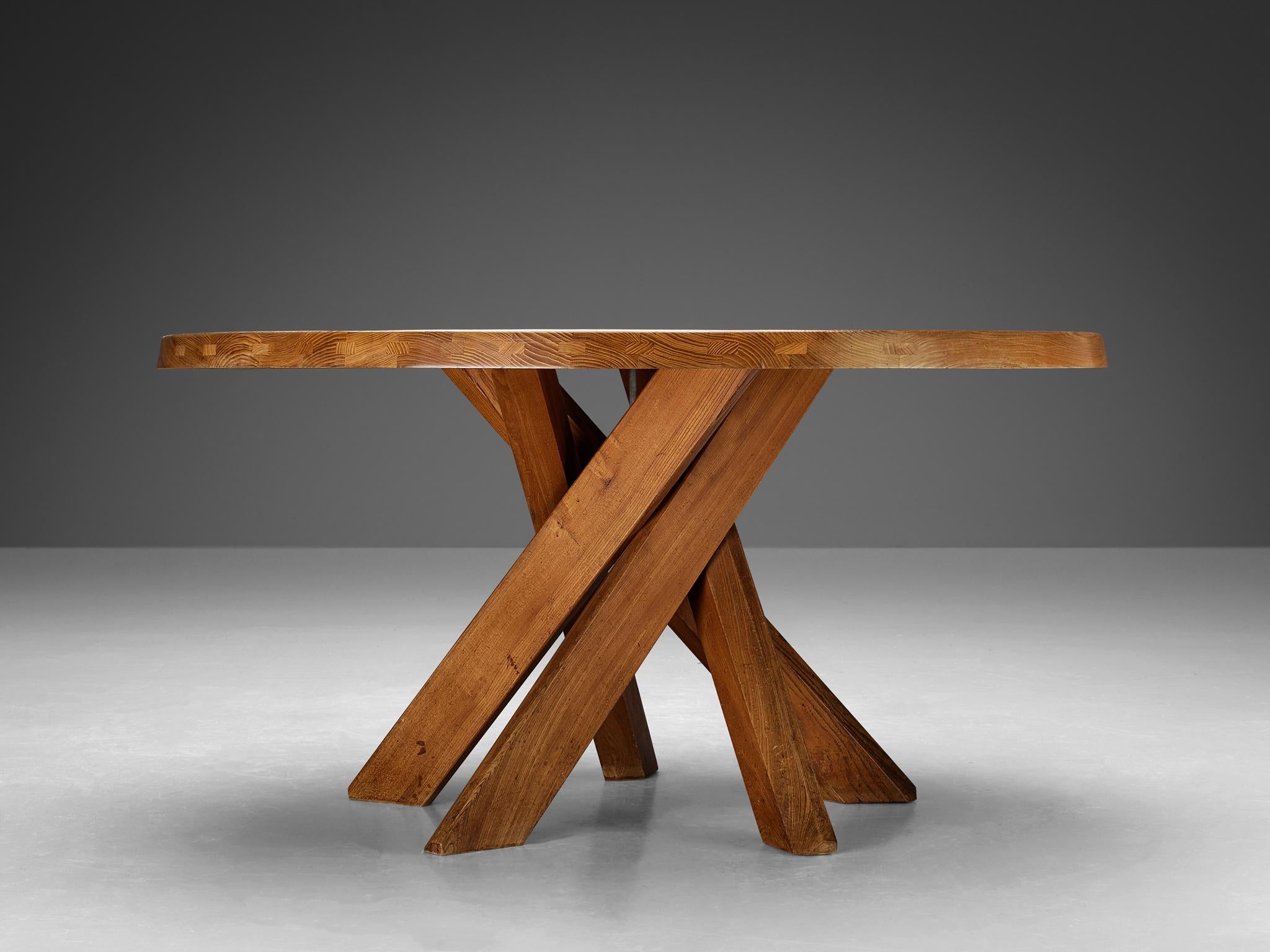 Early Pierre Chapo 'T21 D' Dining Table in Solid Elm